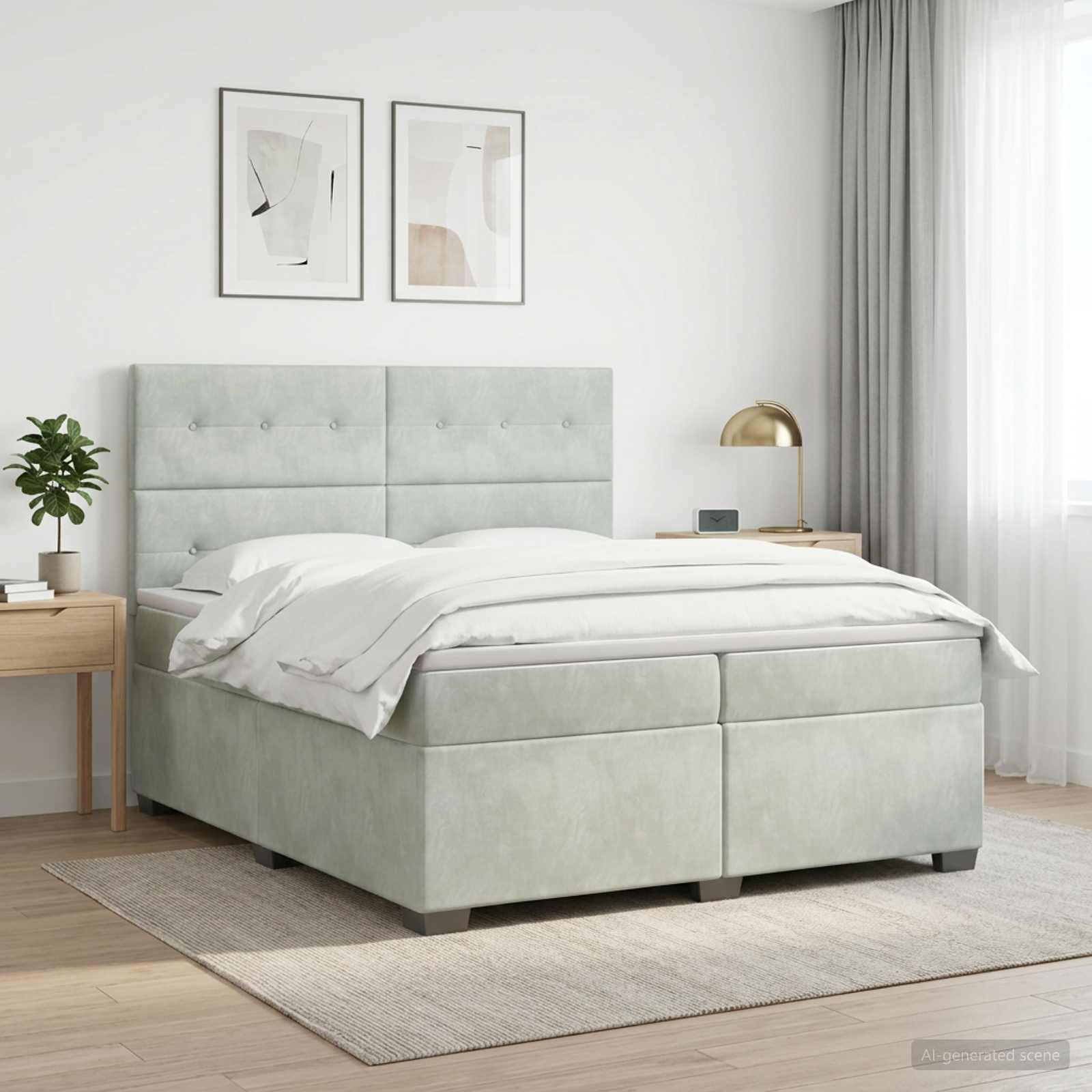 Boxspringbett mit Matratze Hellgrau 200 x 200 cm Samt