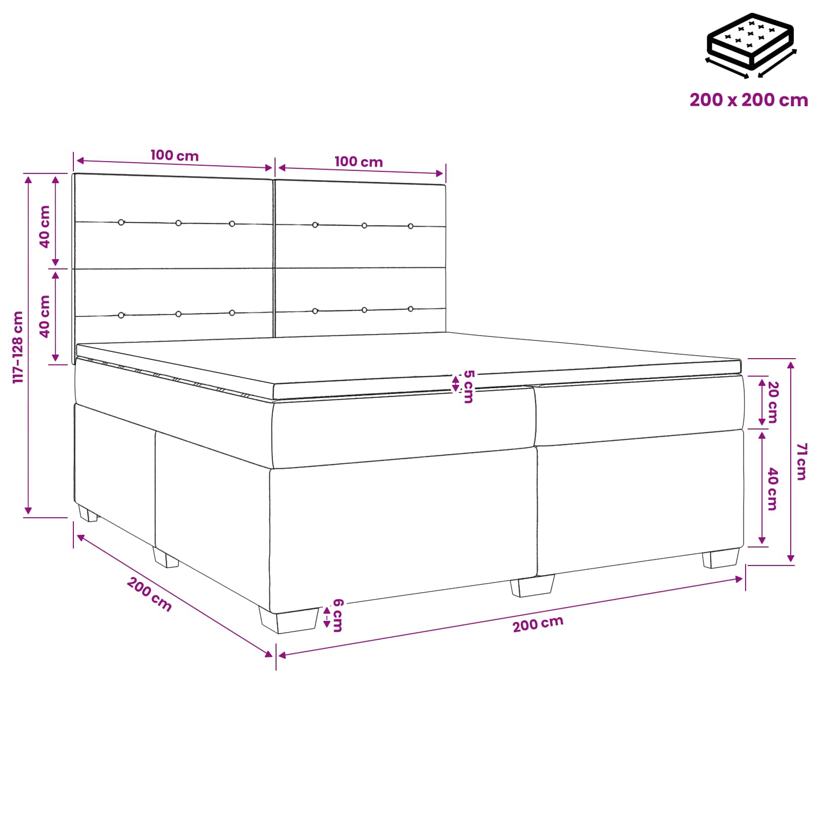 Boxspringbett mit Matratze Hellgrau 200 x 200 cm Samt
