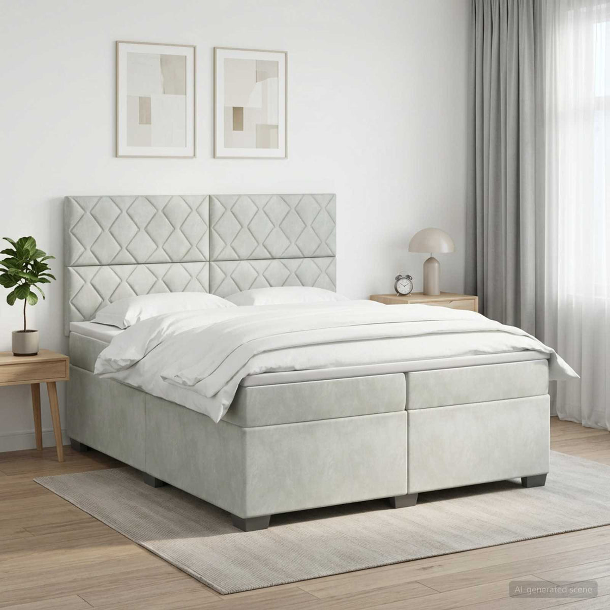 Boxspringbett mit Matratze Hellgrau 200 x 200 cm Samt
