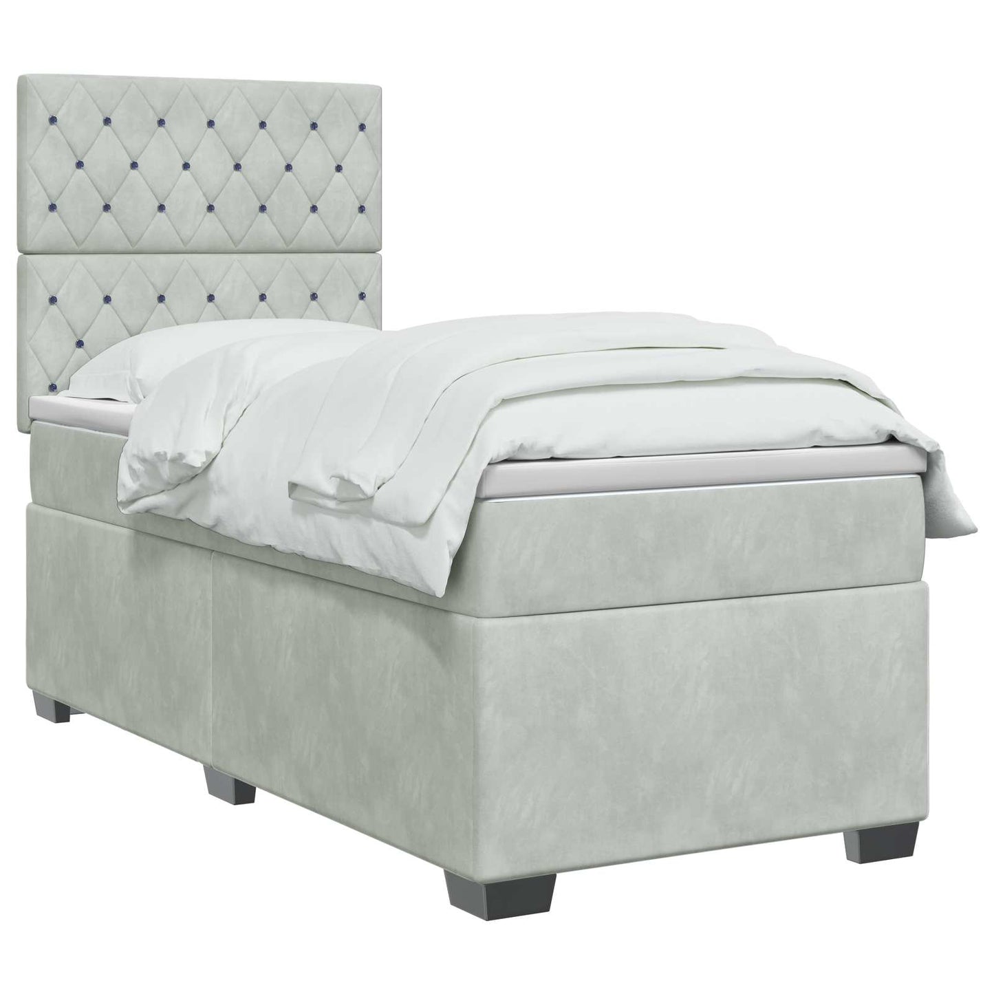 Boxspringbett mit Matratze mit Kopfteil Hellgrau Einzeln Samt