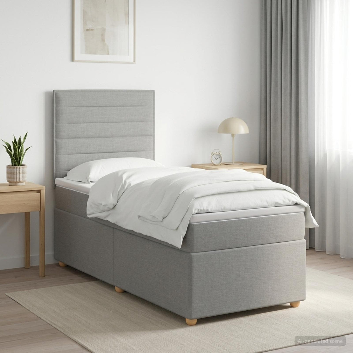Boxspringbett mit Matratze Hellgrau 90 x 190 cm Stoff