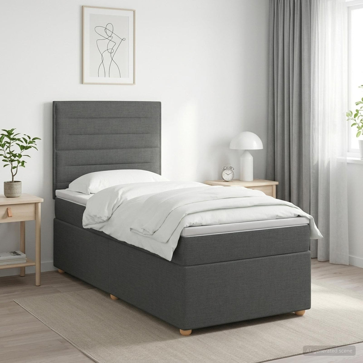 Boxspringbett mit Matratze Dunkelgrau 80 x 200 cm Stoff