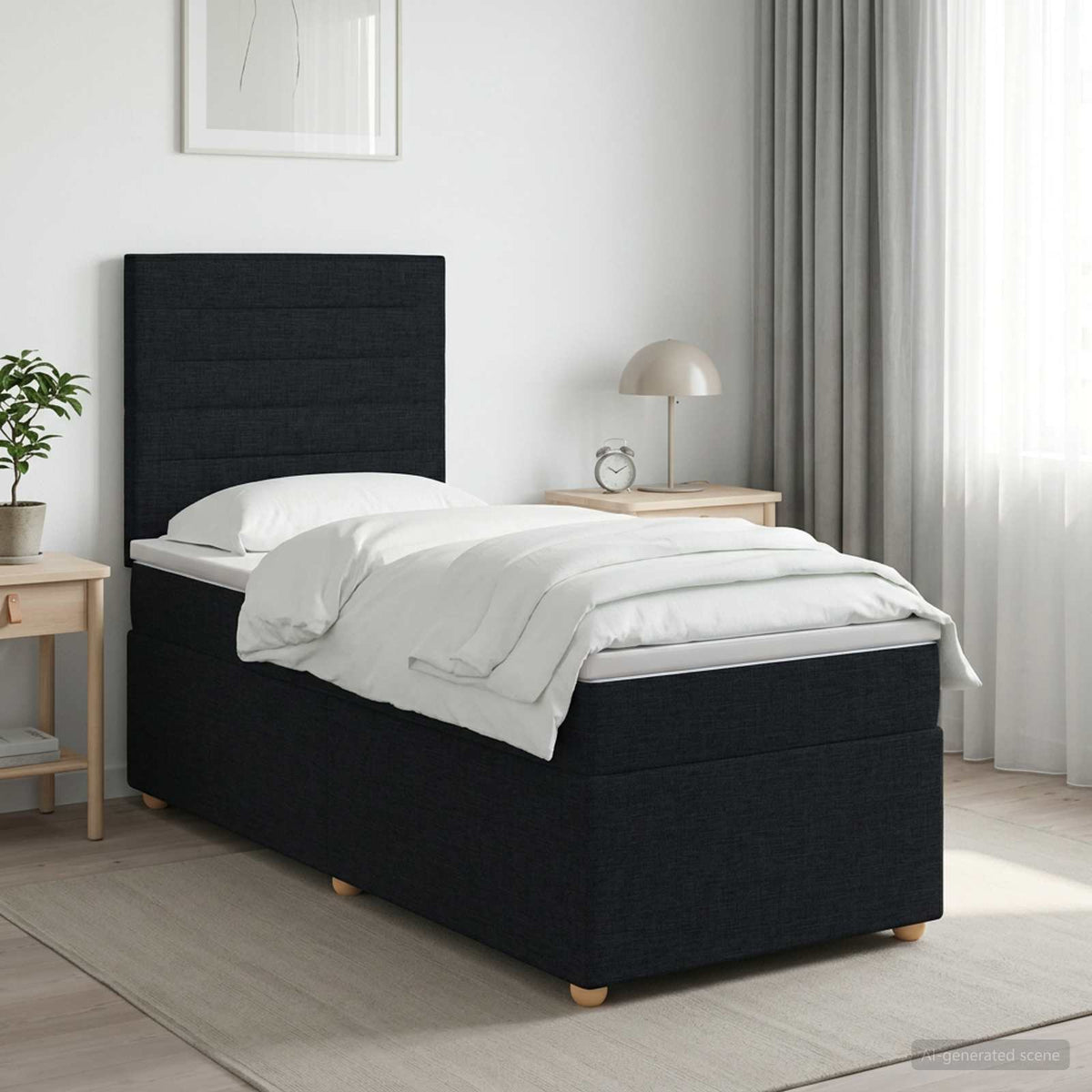 Boxspringbett mit Matratze Schwarz 80 x 200 cm Stoff