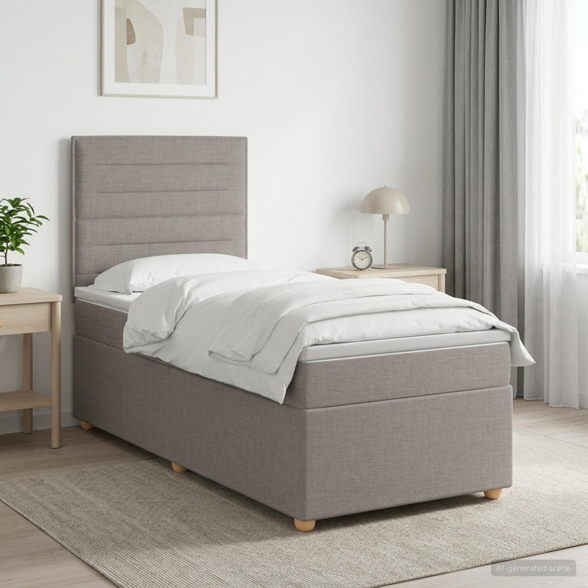 Boxspringbett mit Matratze mit Kopfteil Taupe 90 x 190 cm Stoff