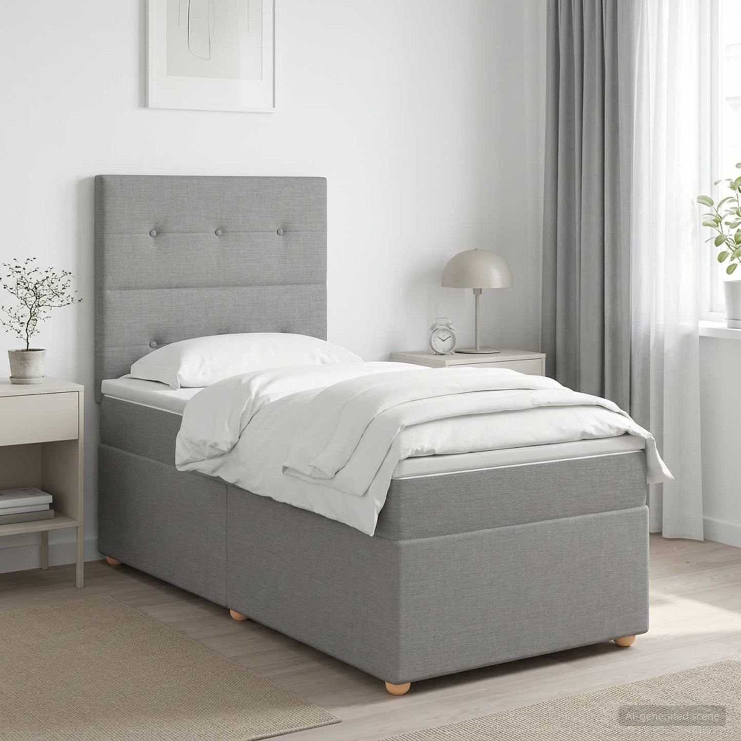 Boxspringbett mit Matratze Hellgrau 90 x 190 cm Stoff