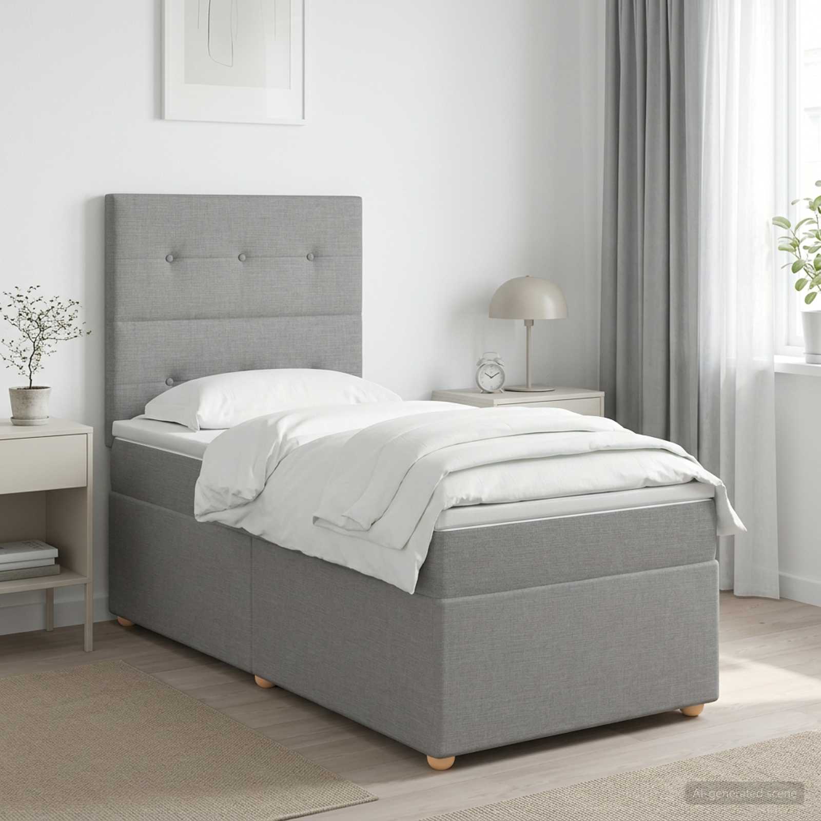 Boxspringbett mit Matratze Hellgrau 80 x 200 cm Stoff