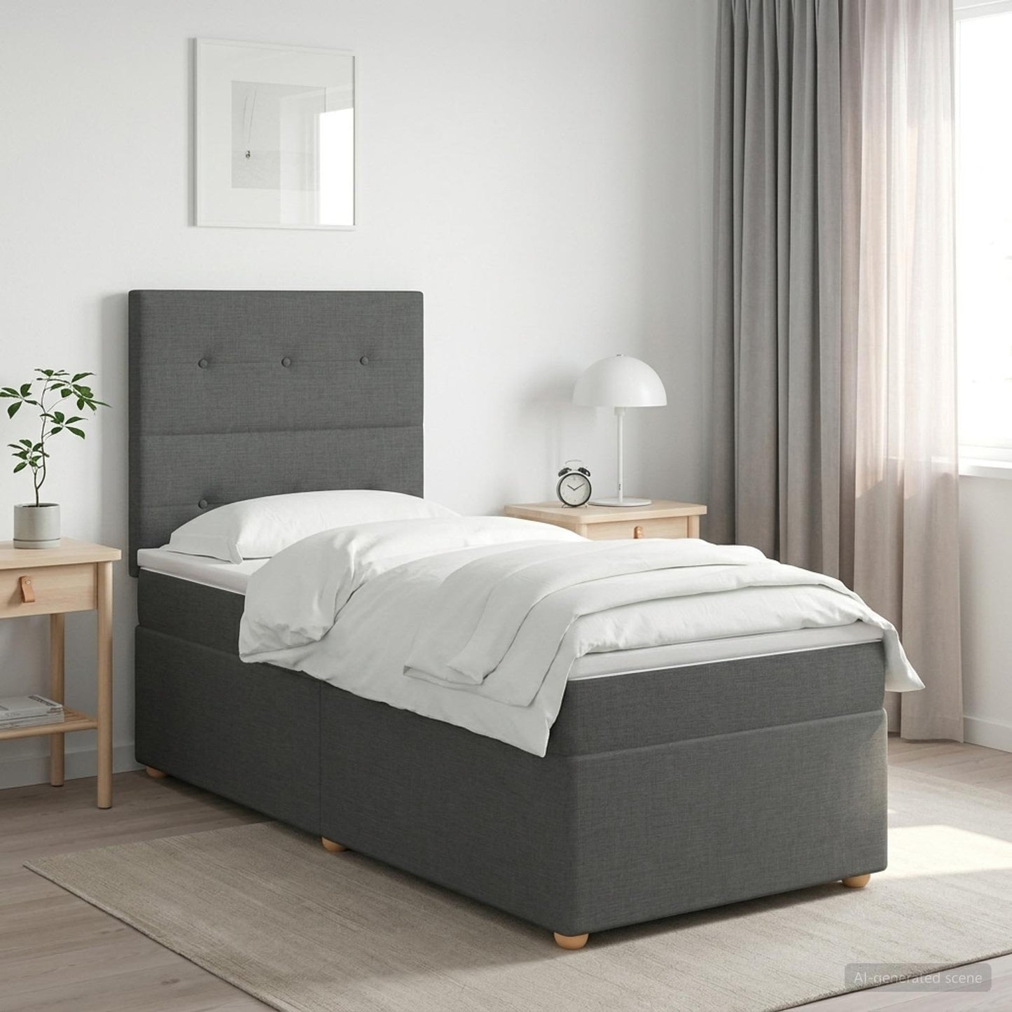 Boxspringbett mit Matratze Dunkelgrau 100 x 200 cm Stoff