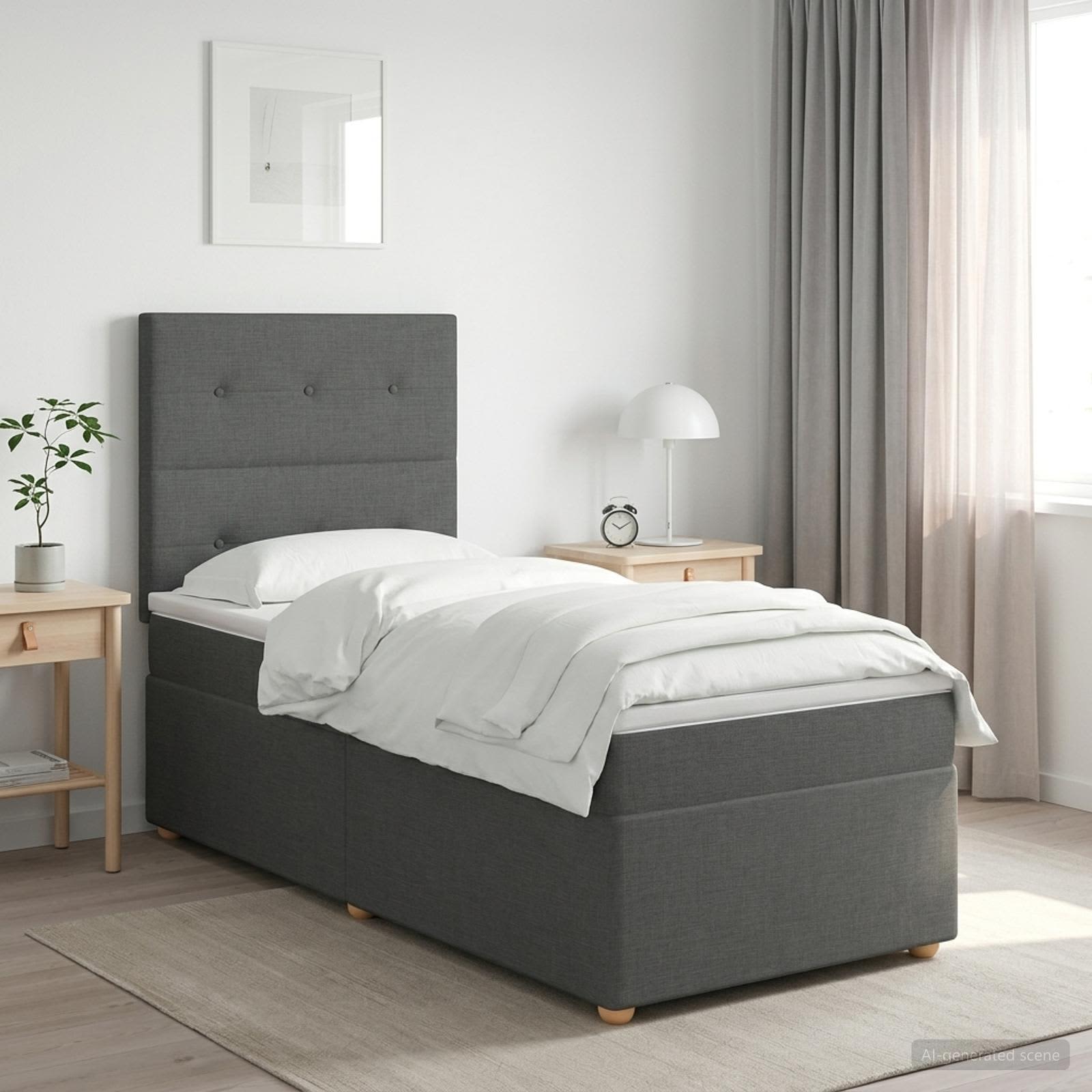 Boxspringbett mit Matratze Dunkelgrau 100 x 200 cm Stoff