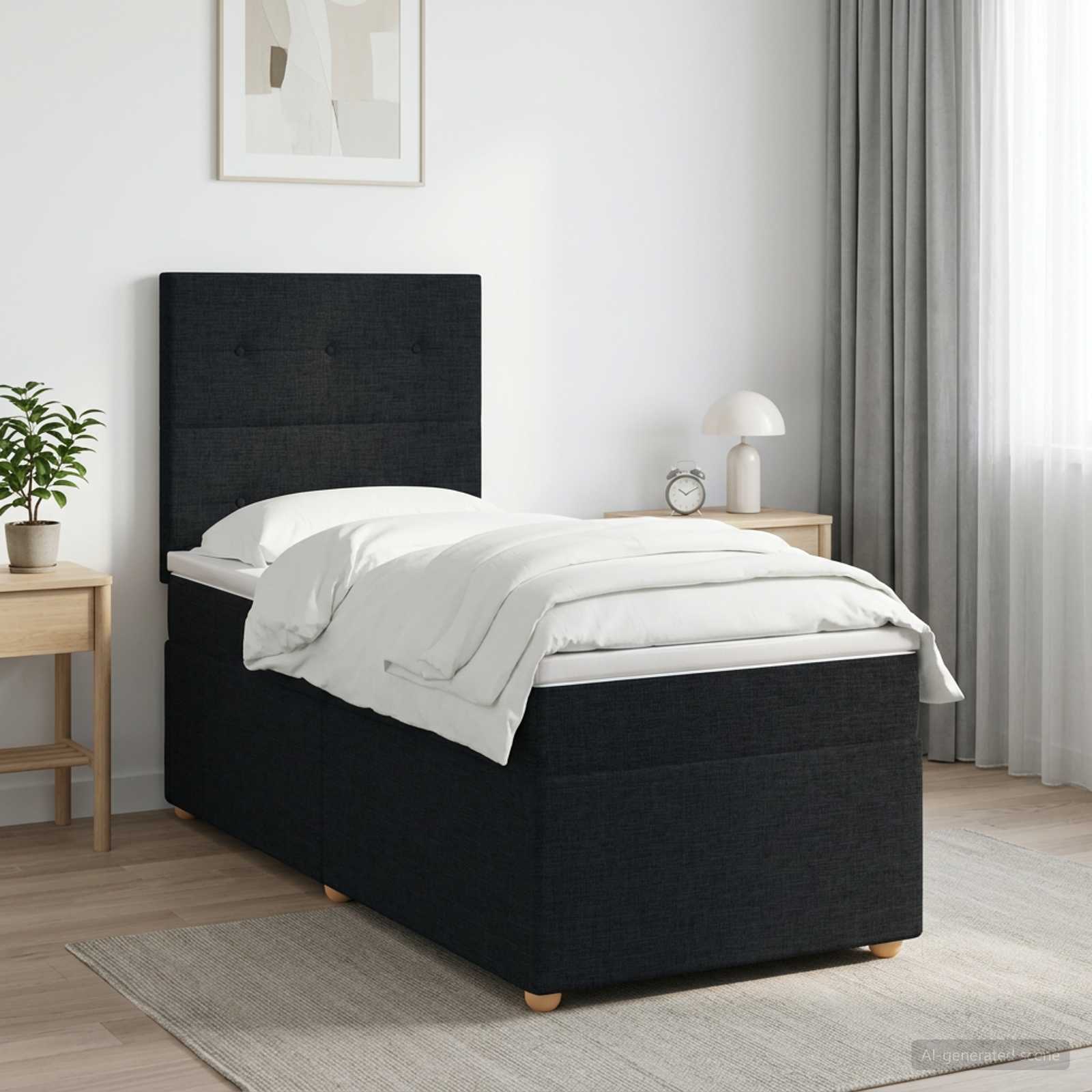 Boxspringbett mit Matratze Schwarz 90 x 200 cm Stoff