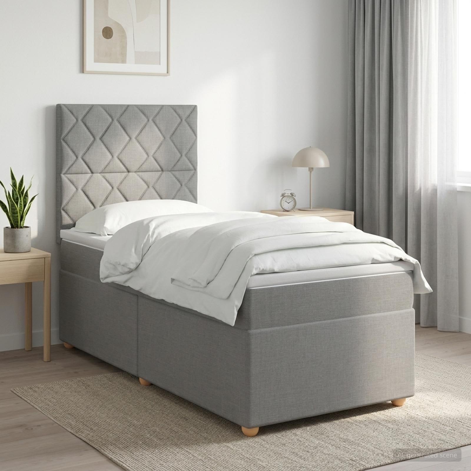 Boxspringbett mit Matratze Hellgrau 80 x 200 cm Stoff