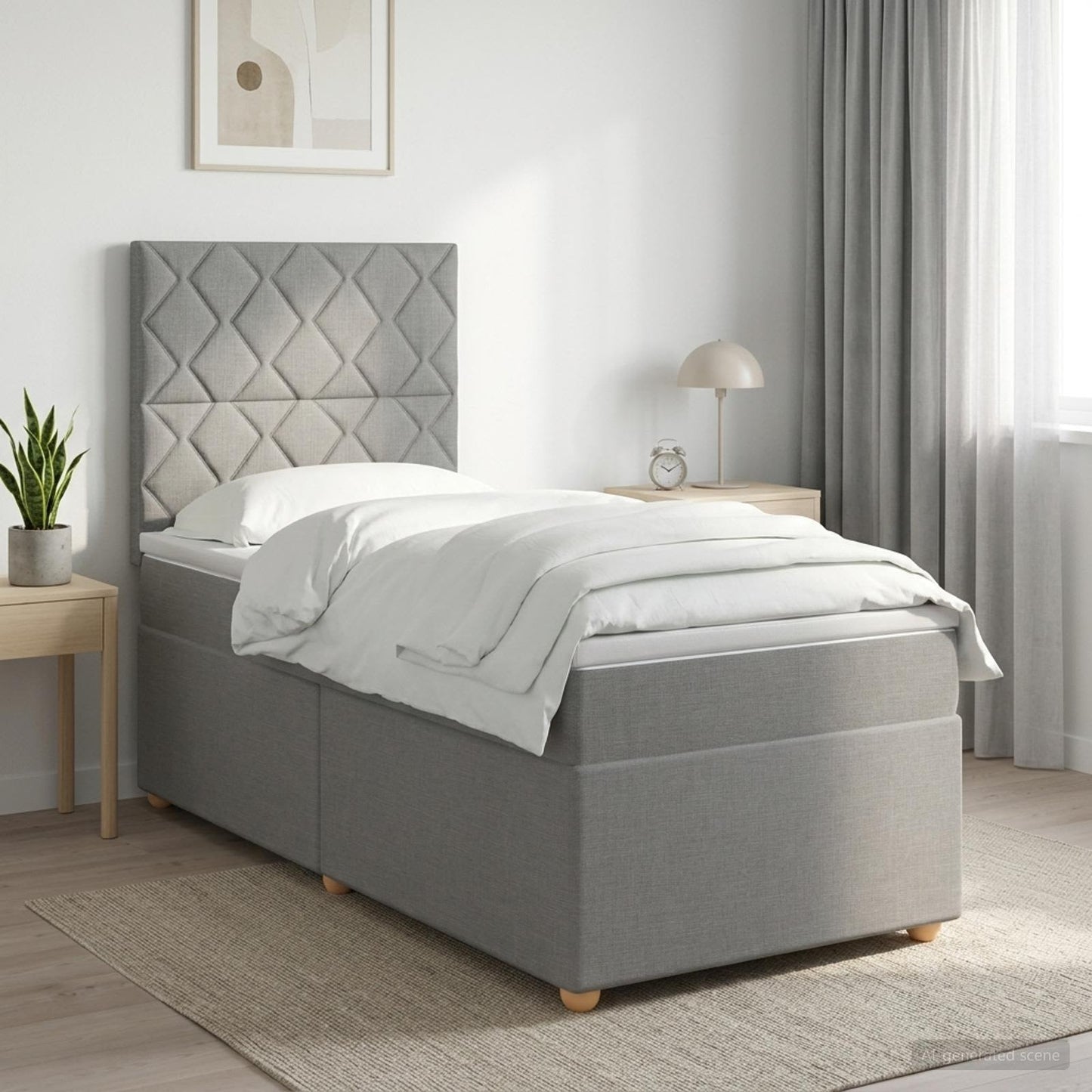 Boxspringbett mit Matratze Hellgrau 90 x 200 cm Stoff
