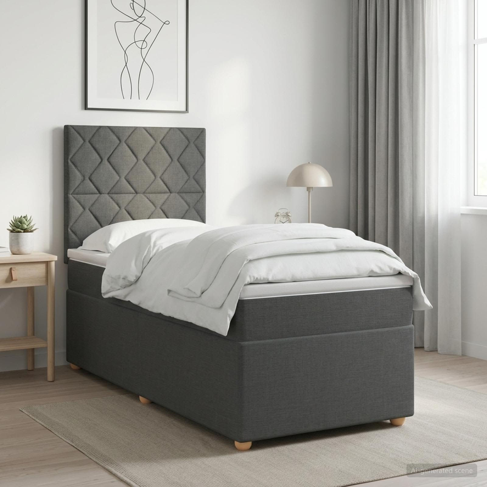 Boxspringbett mit Matratze Dunkelgrau Einzeln Stoff