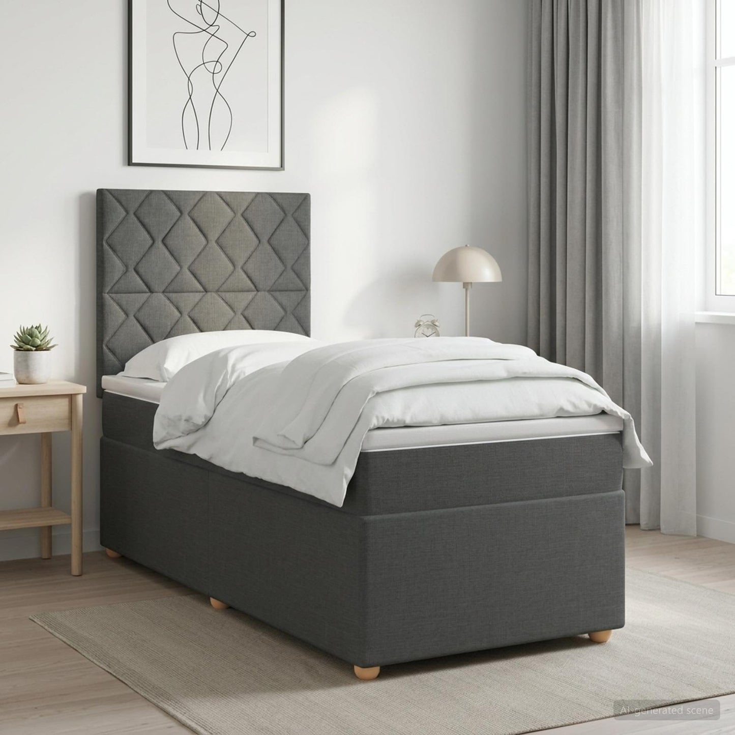 Boxspringbett mit Matratze Dunkelgrau 100 x 200 cm Stoff
