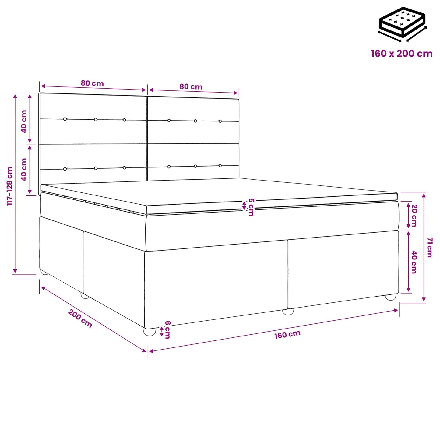 Boxspringbett mit Matratze Dunkelgrau 160 x 200 cm Stoff