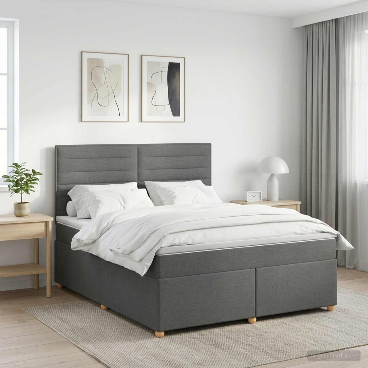 Boxspringbett mit Matratze Dunkelgrau 180 x 200 cm Stoff