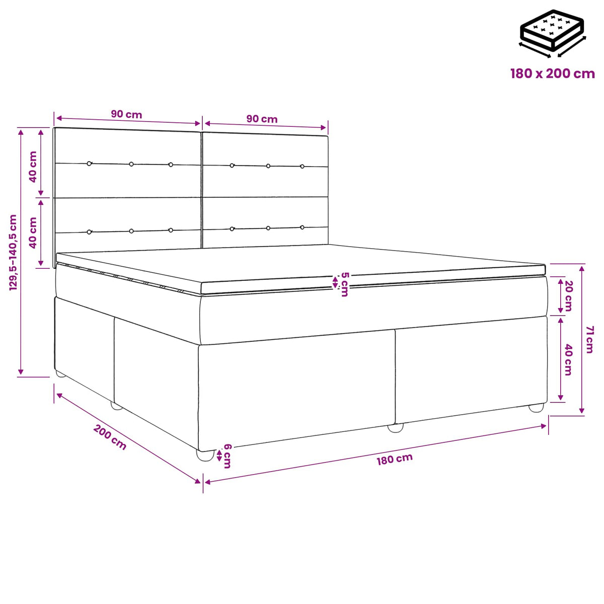Boxspringbett mit Matratze Hellgrau 180 x 200 cm Stoff