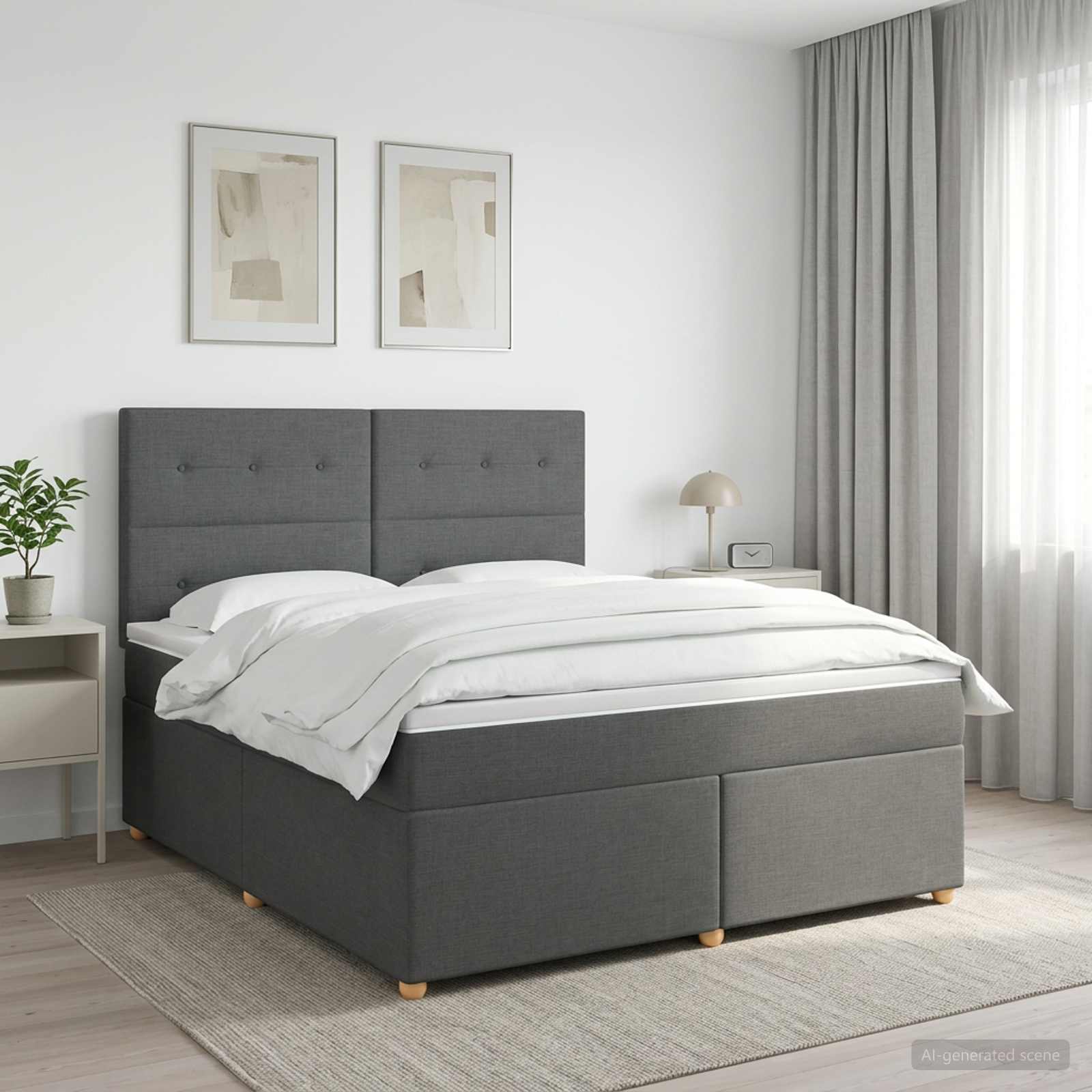 Boxspringbett mit Matratze Dunkelgrau 160 x 200 cm Stoff