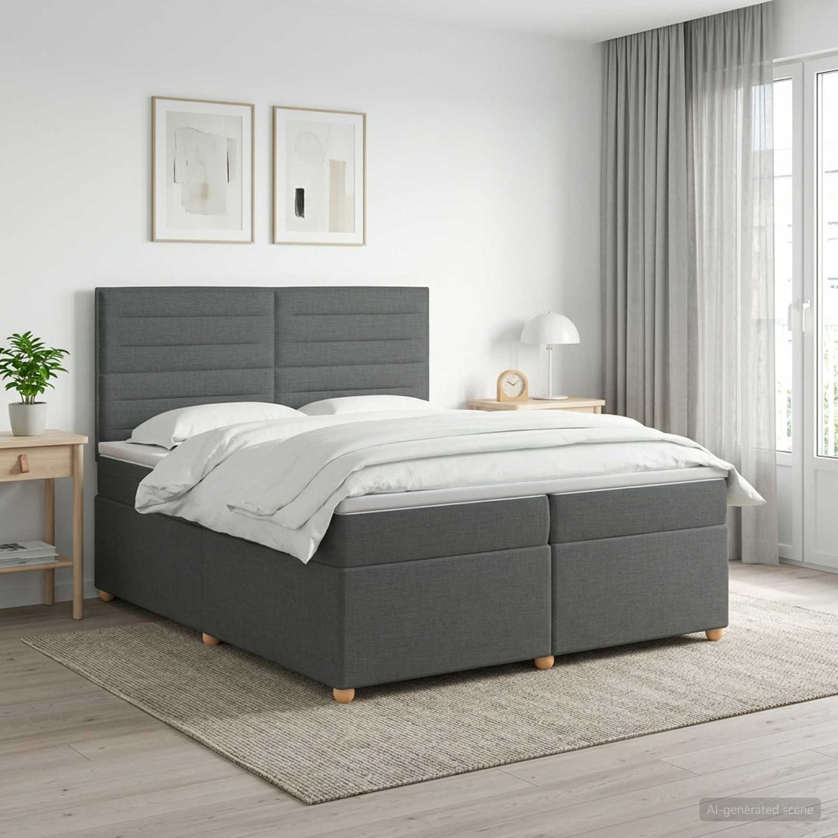 Boxspringbett mit Matratze Dunkelgrau 200 x 200 cm Stoff