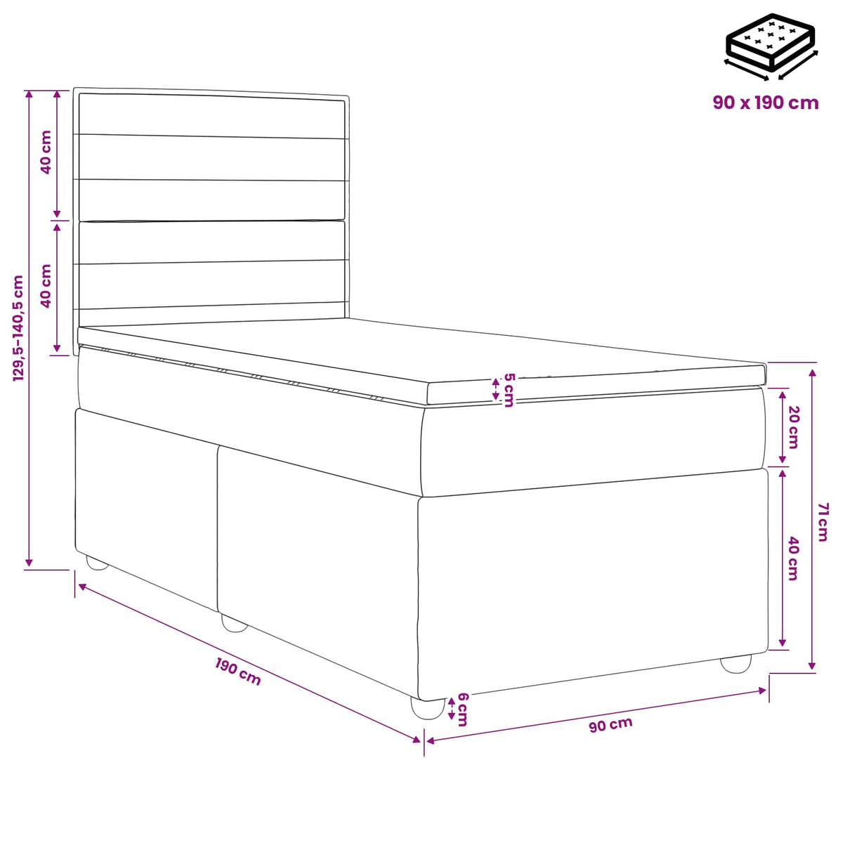 Boxspringbett mit Matratze mit Kopfteil Hellgrau Einzeln Stoff