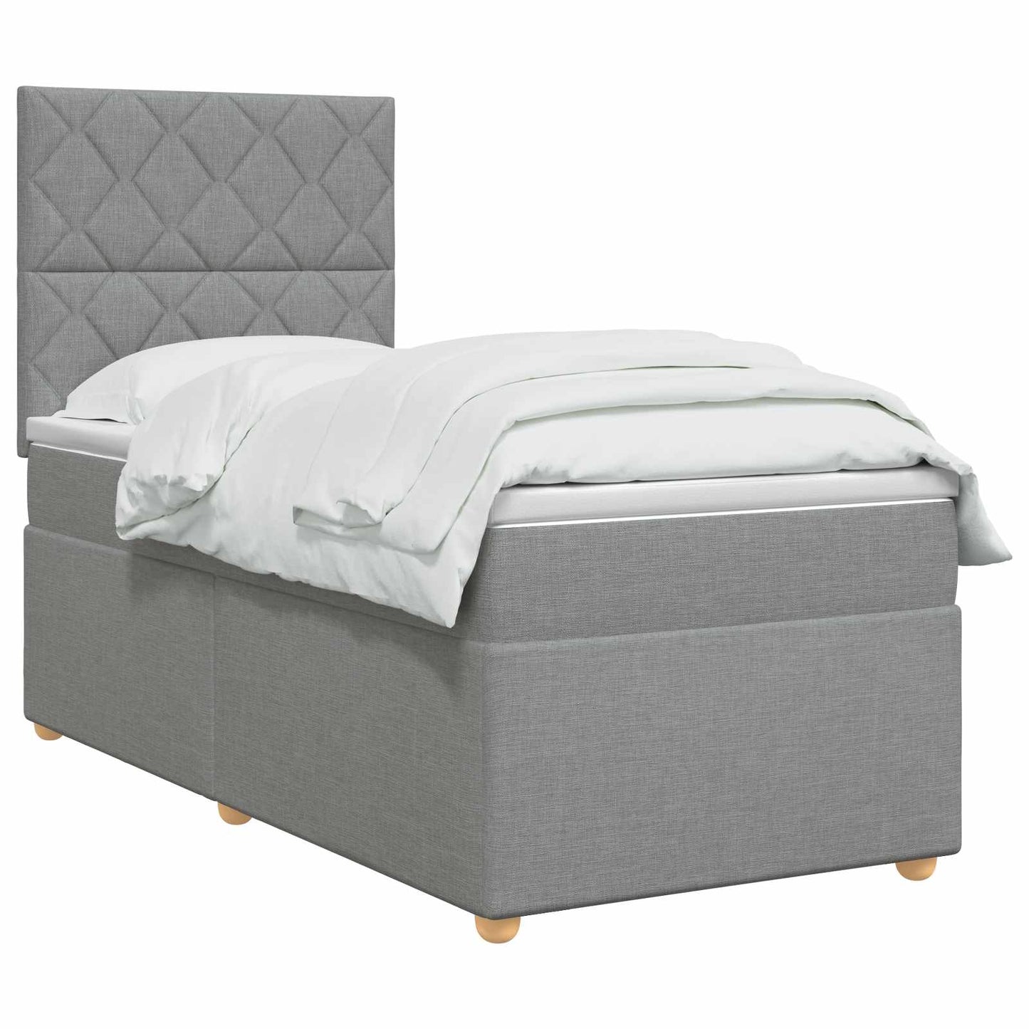 Boxspringbett mit Matratze mit Kopfteil Hellgrau Einzeln Stoff