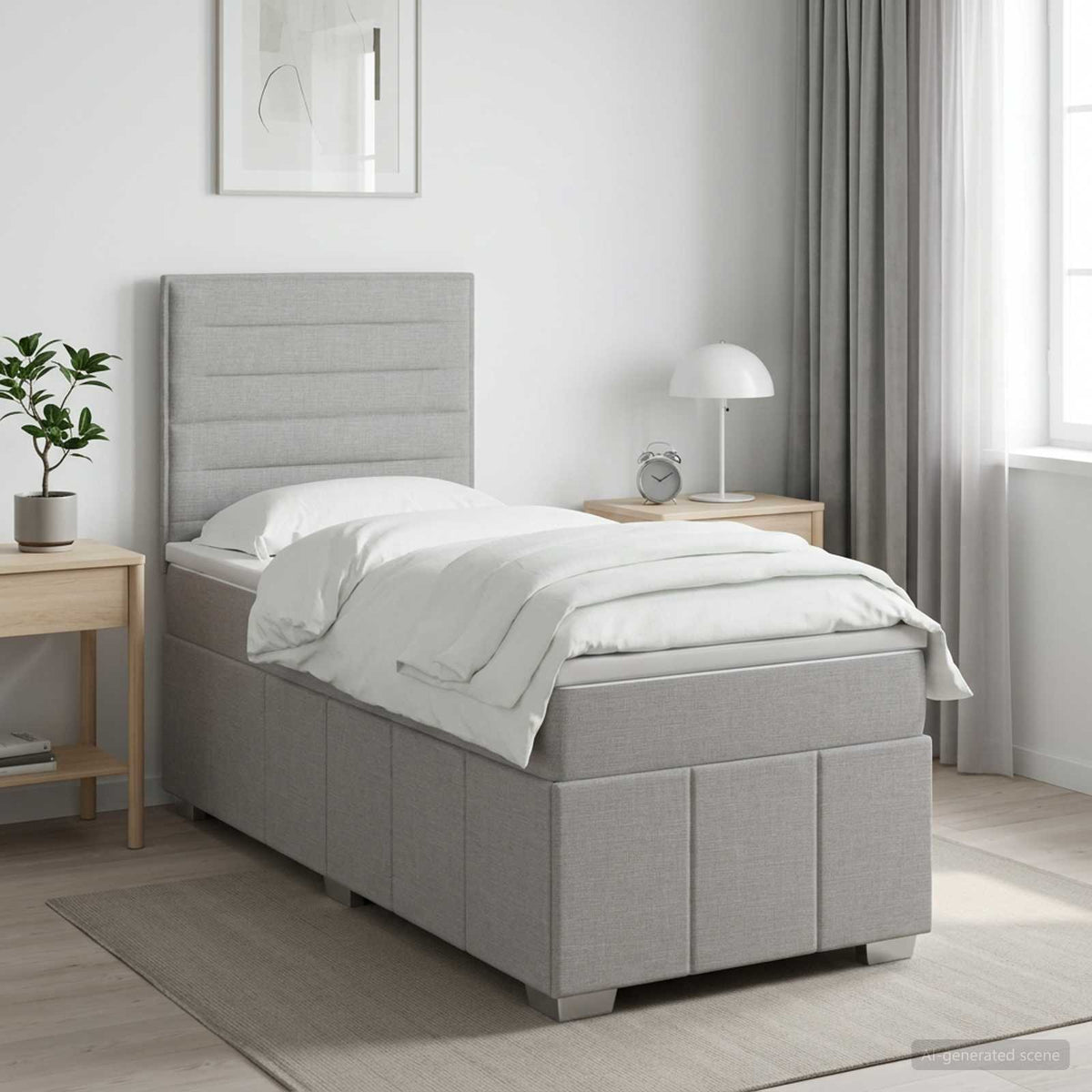 Boxspringbett mit Matratze Hellgrau 90 x 200 cm Stoff