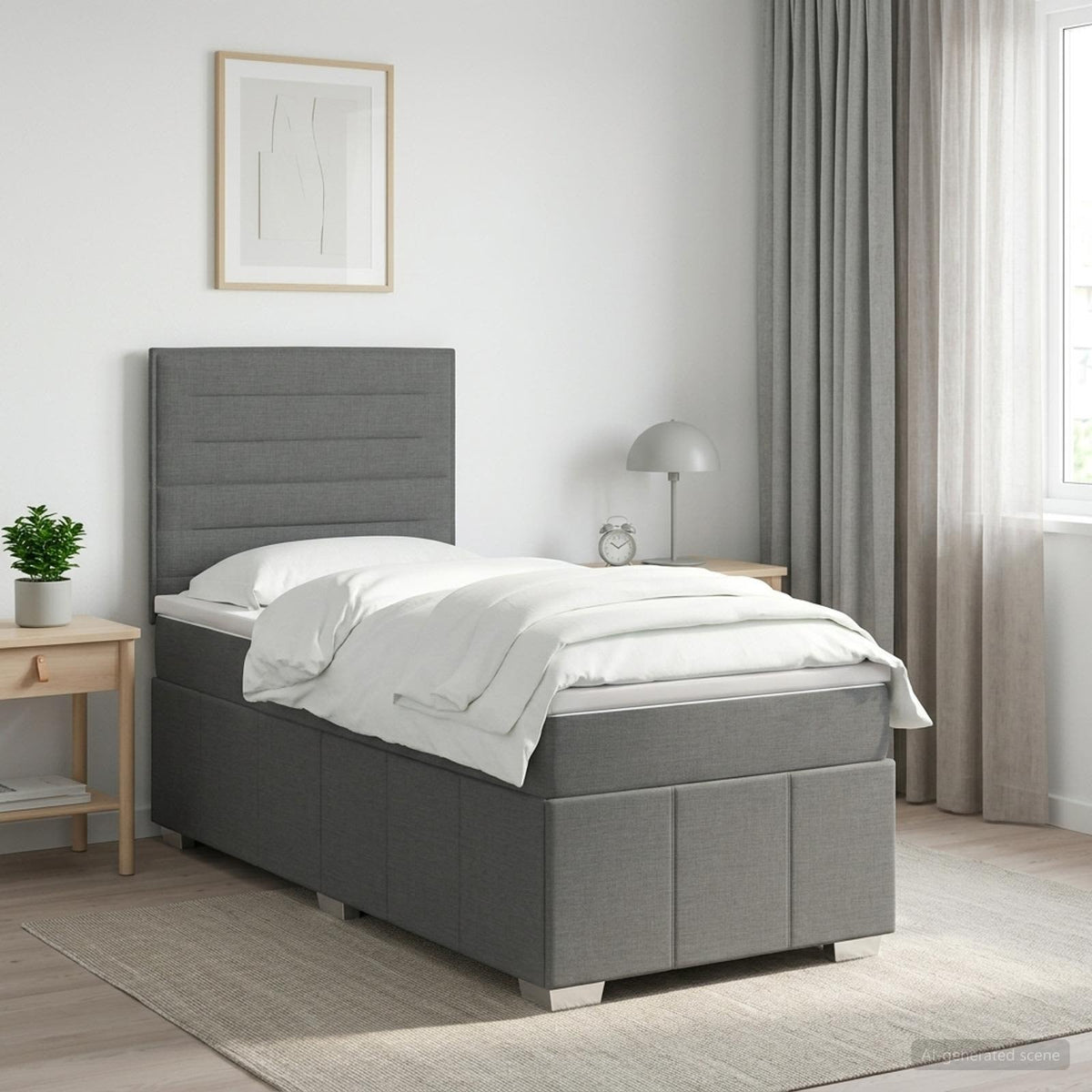 Boxspringbett mit Matratze Dunkelgrau 90 x 190 cm Stoff