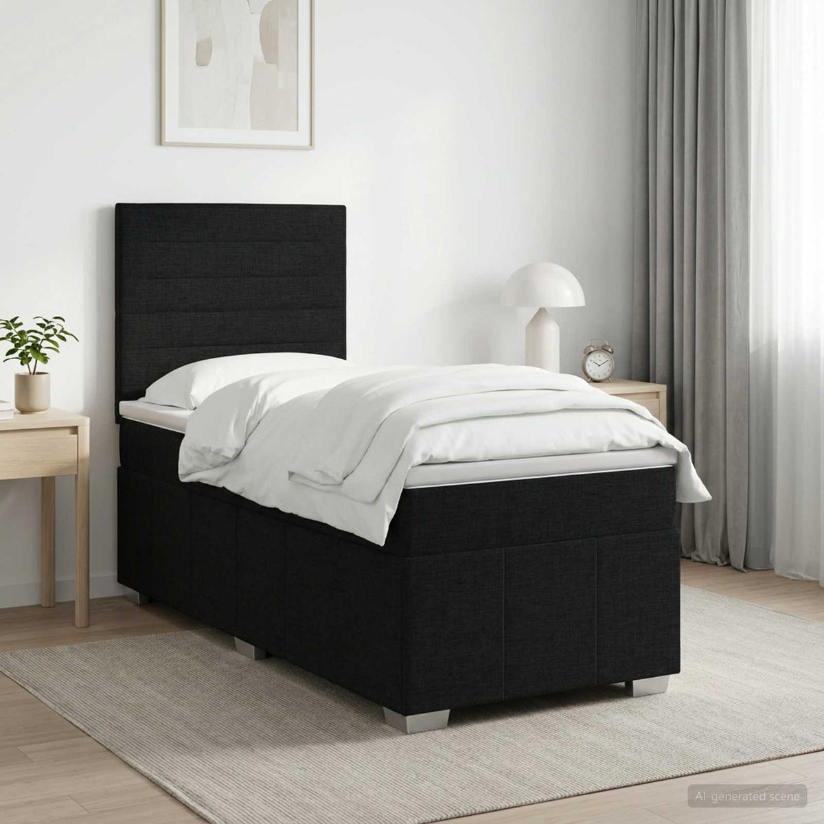 Boxspringbett mit Matratze Schwarz 90 x 200 cm Stoff