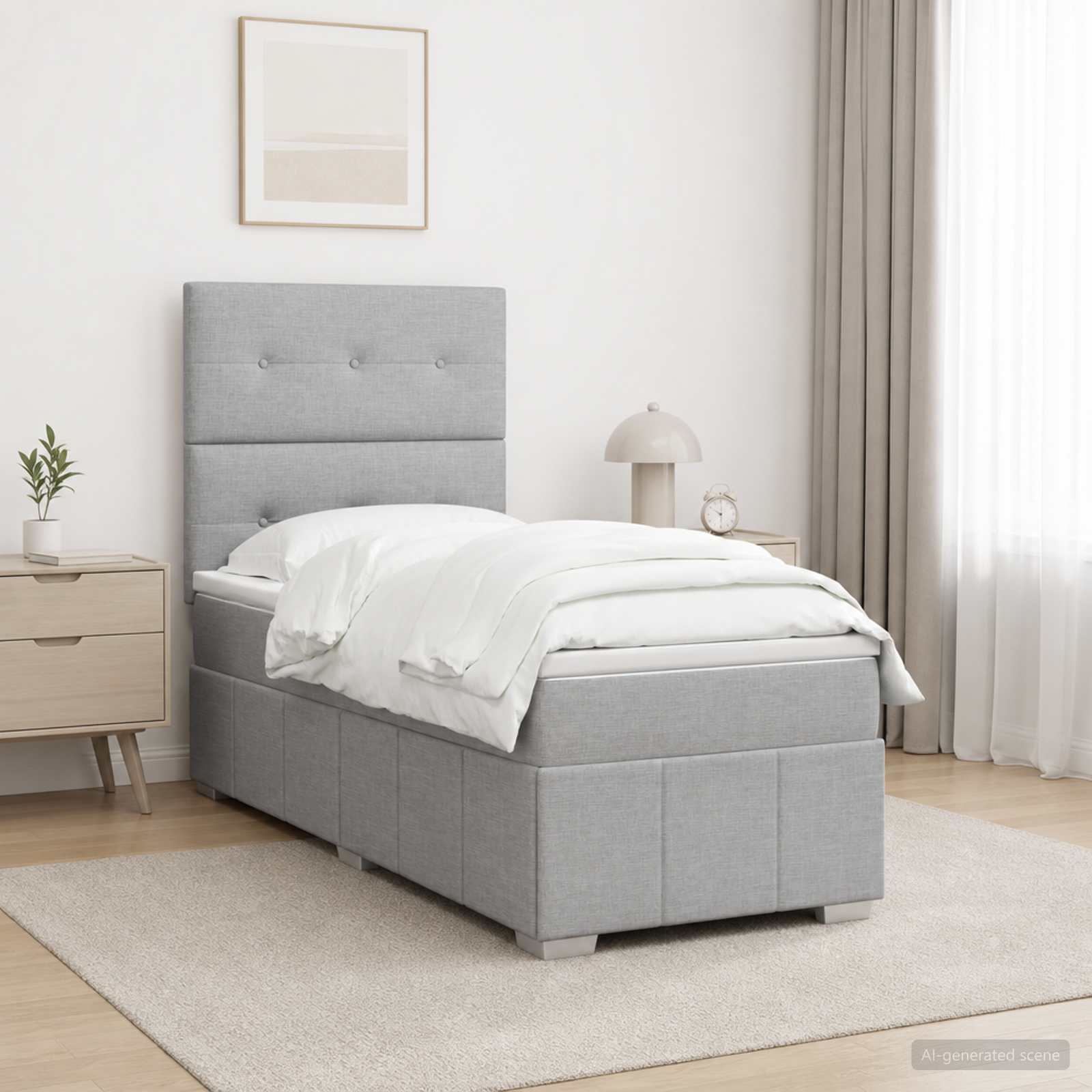 Boxspringbett mit Matratze Hellgrau 90 x 200 cm Stoff