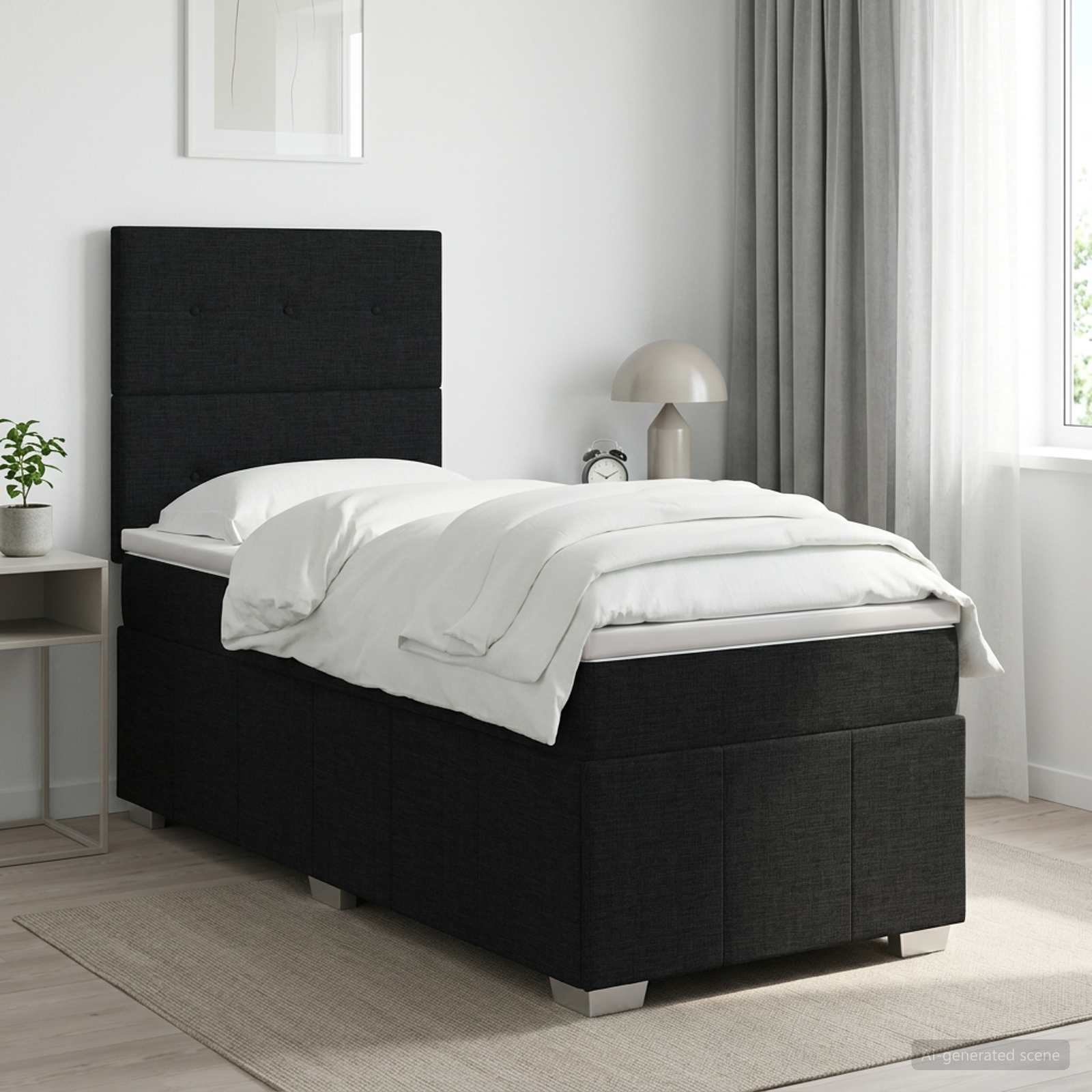 Boxspringbett mit Matratze Schwarz 90 x 200 cm Stoff