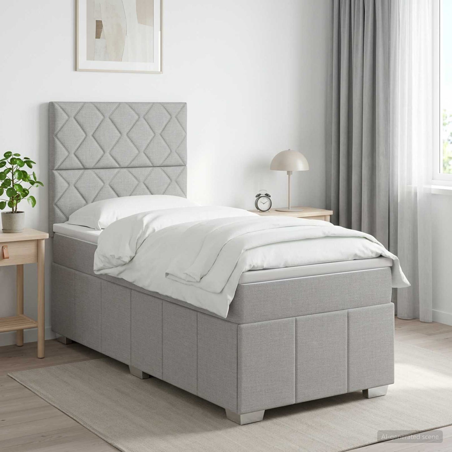 Boxspringbett mit Matratze Hellgrau 90 x 200 cm Stoff