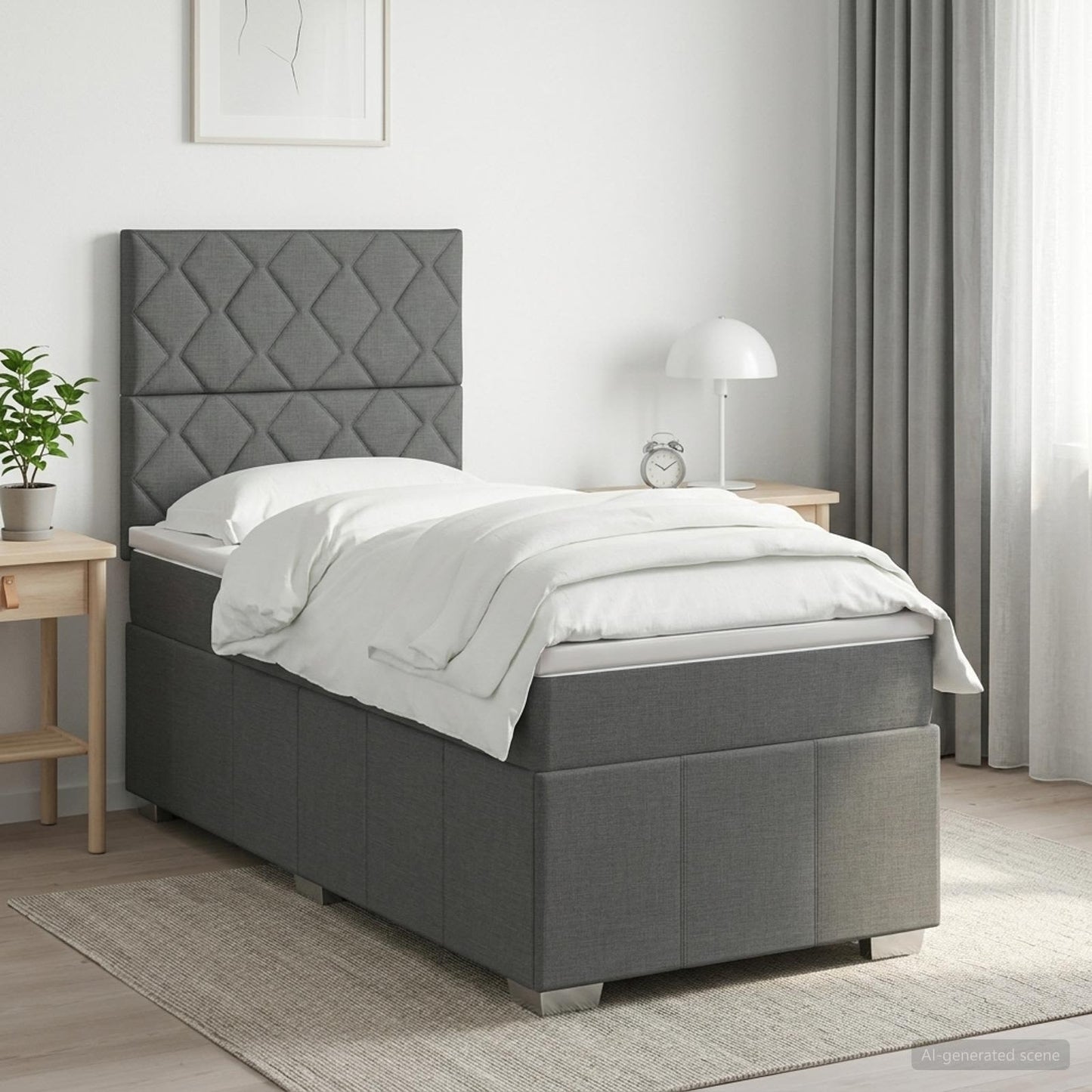 Boxspringbett mit Matratze Dunkelgrau 90 x 190 cm Stoff