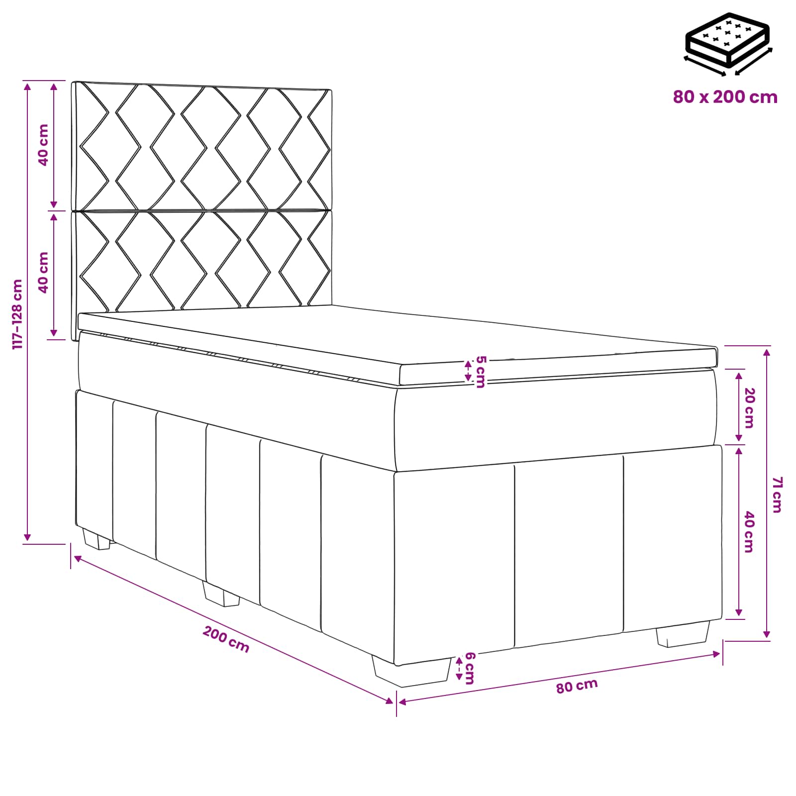 Boxspringbett mit Matratze Dunkelgrau 80 x 200 cm Stoff