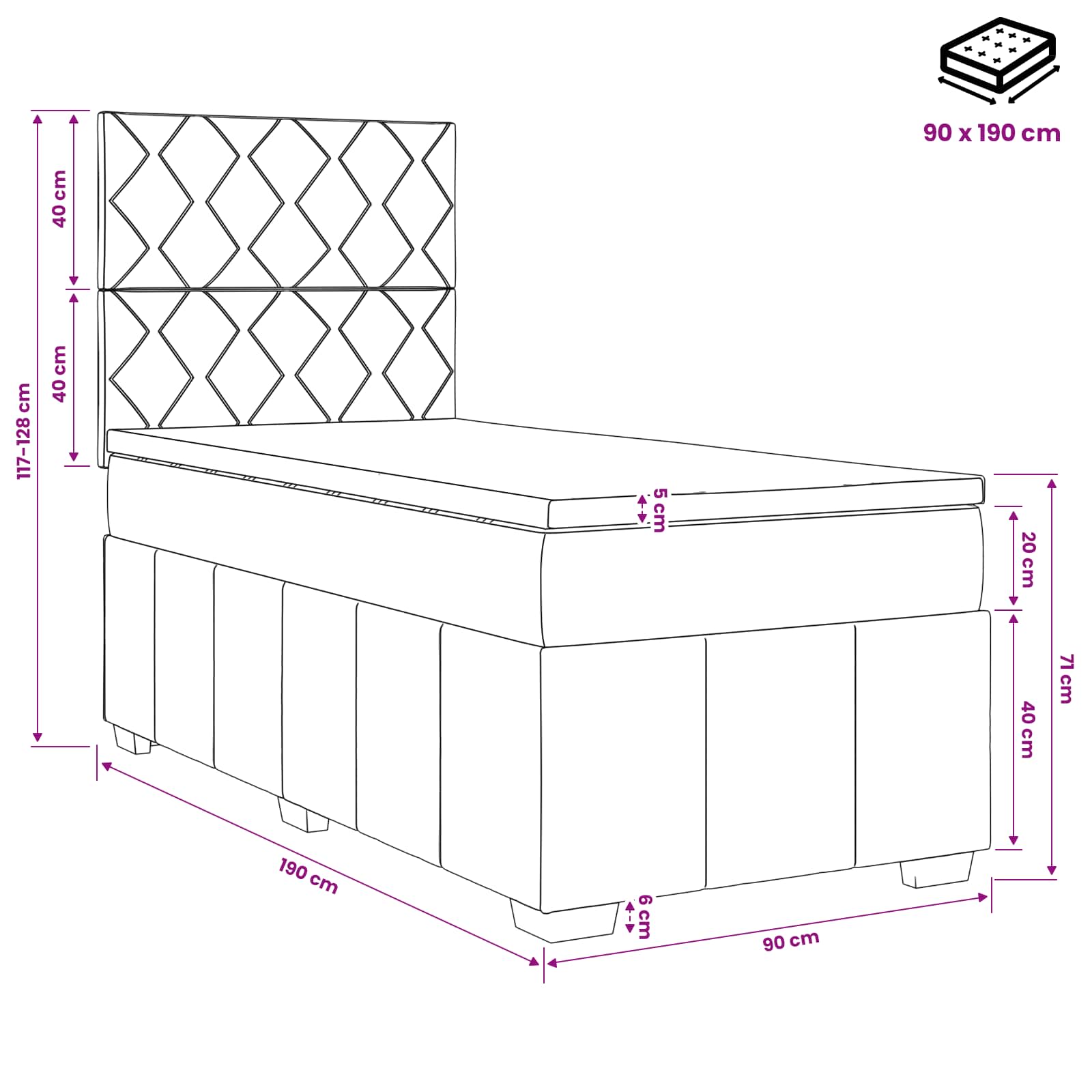 Boxspringbett mit Matratze Dunkelgrau 90 x 190 cm Stoff