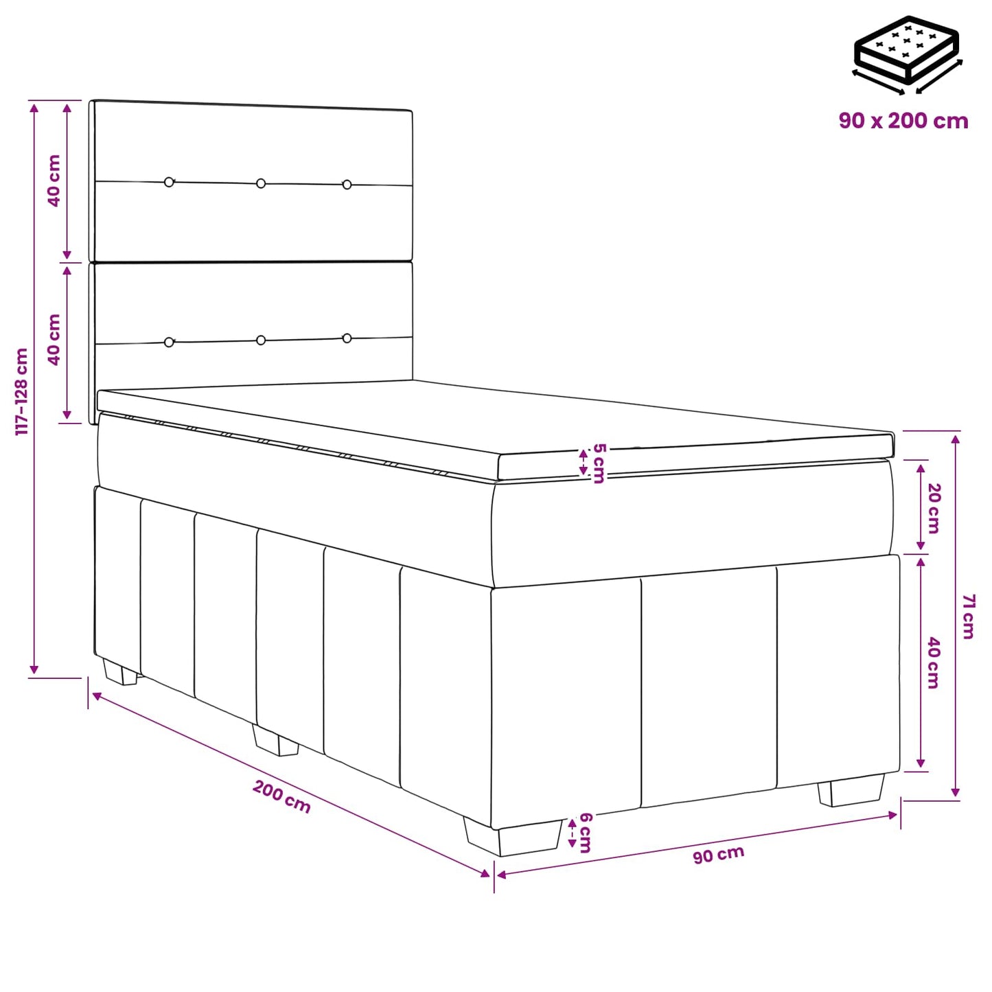 Boxspringbett mit Matratze Hellgrau 90 x 200 cm Stoff