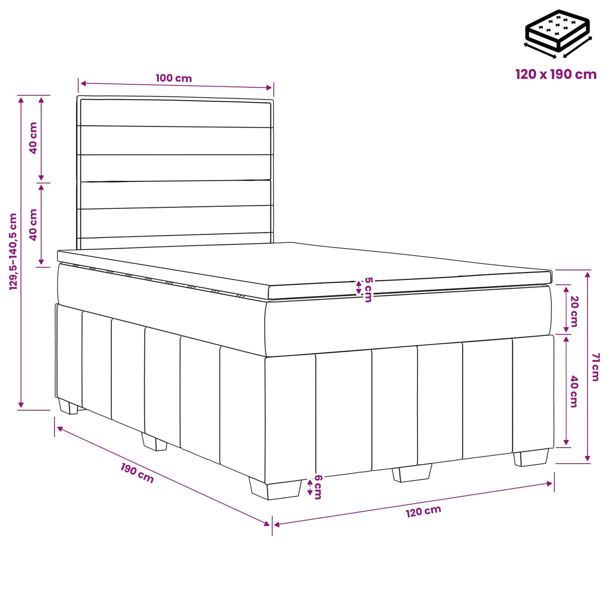 Boxspringbett mit Matratze Hellgrau 120 x 190 cm Stoff
