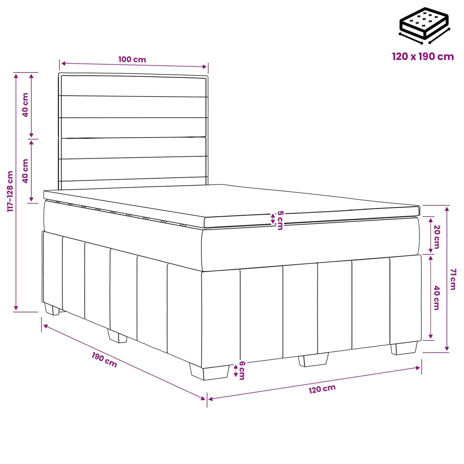 Boxspringbett mit Matratze Dunkelgrau 120 x 190 cm Stoff