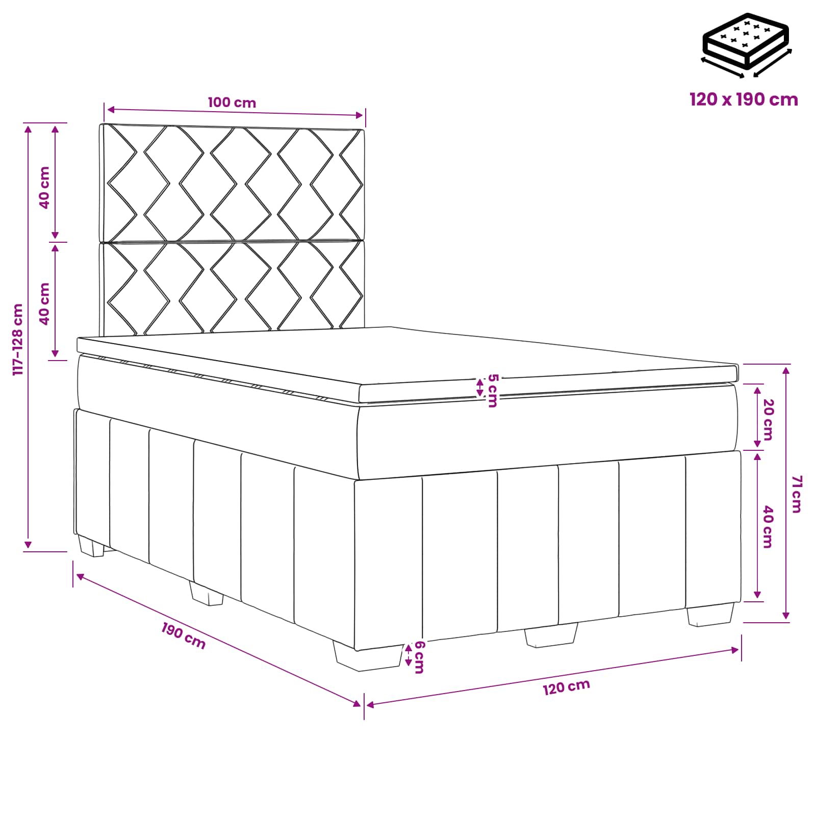 Boxspringbett mit Matratze Dunkelgrau 120 x 190 cm Stoff