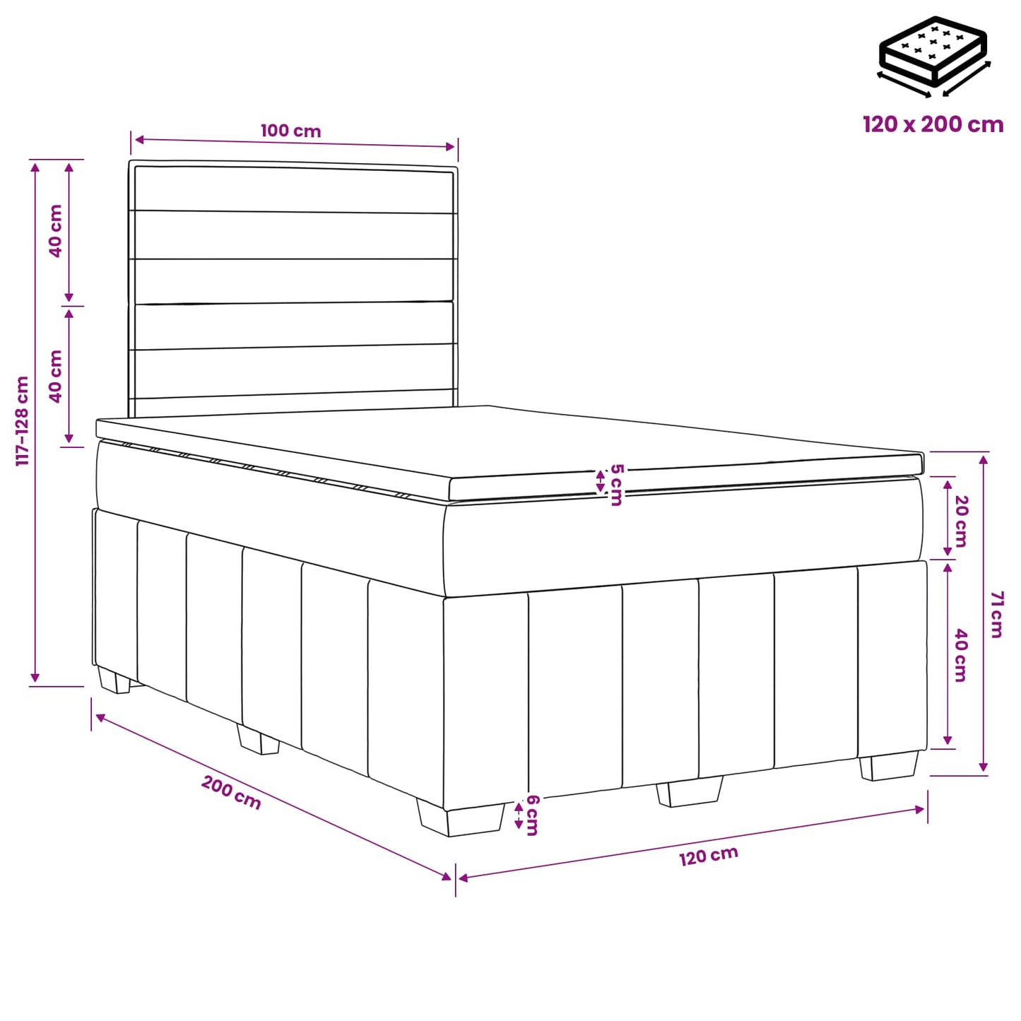 Boxspringbett mit Matratze Dunkelgrau 120 x 200 cm Stoff
