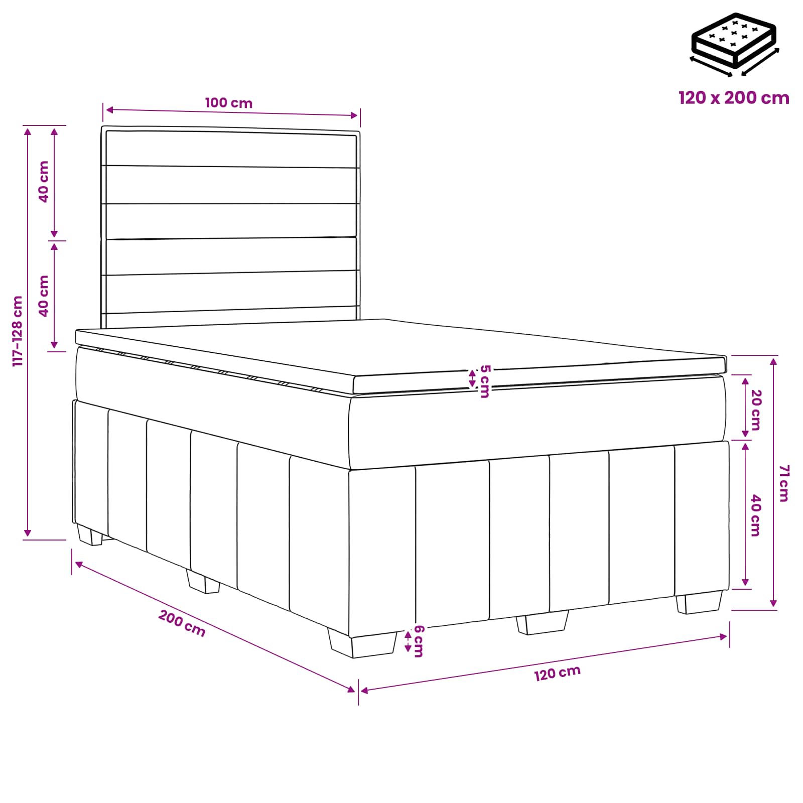 Boxspringbett mit Matratze Dunkelgrau 120 x 200 cm Stoff