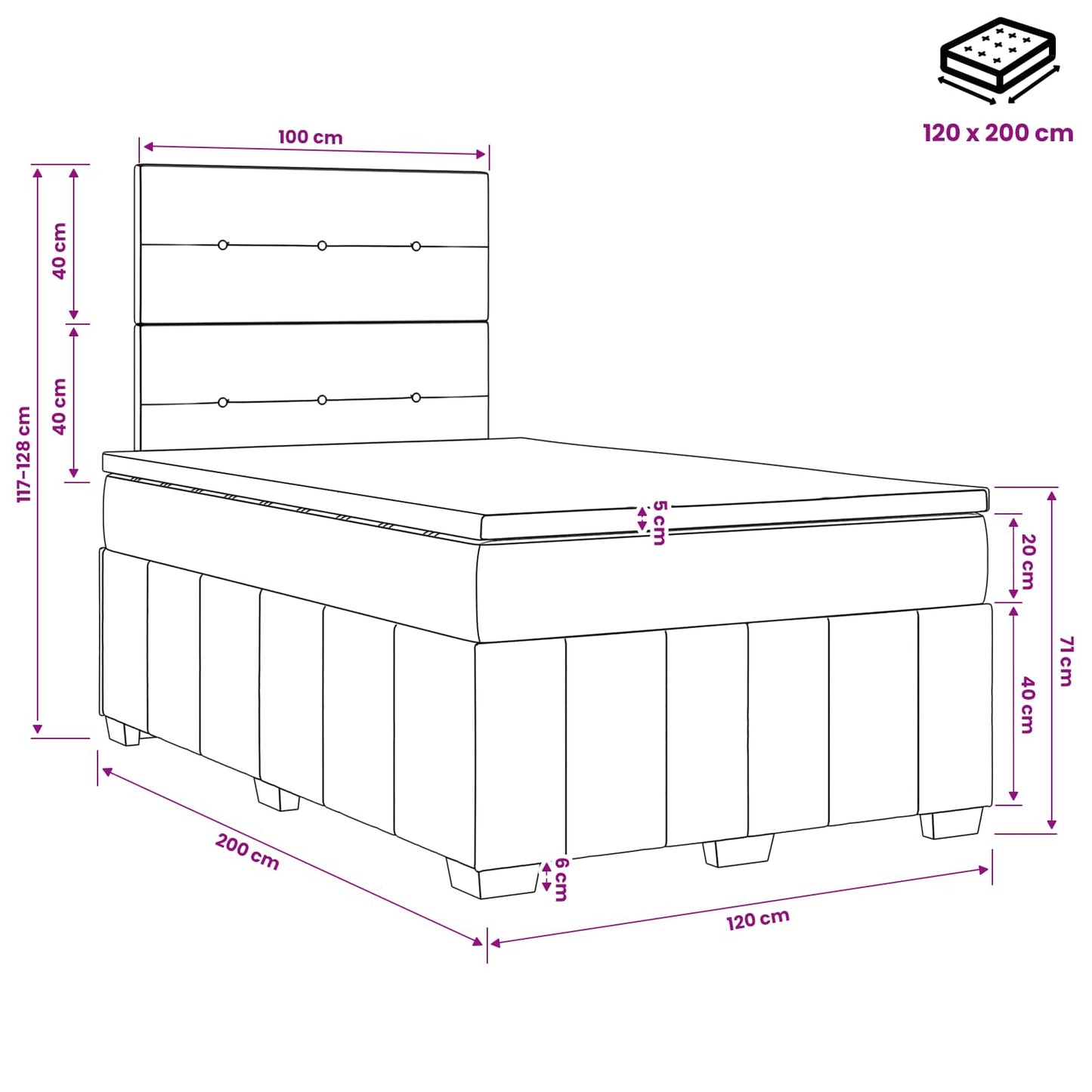 Boxspringbett mit Matratze Schwarz 120 x 200 cm Stoff