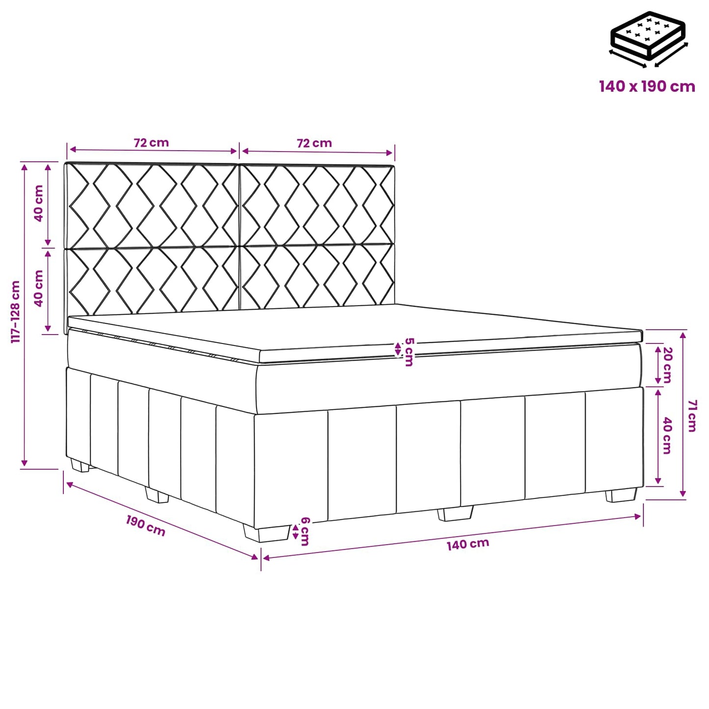 Boxspringbett mit Matratze Dunkelgrau 140 x 190 cm Stoff