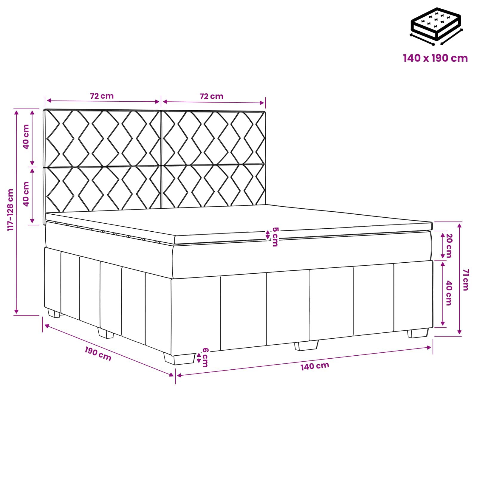 Boxspringbett mit Matratze Dunkelgrau 140 x 190 cm Stoff