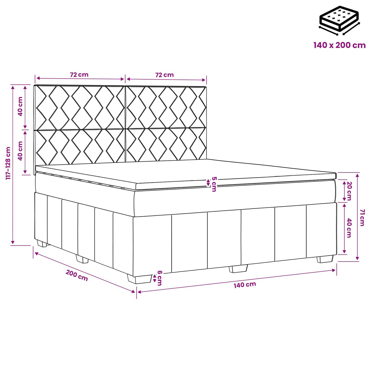Boxspringbett mit Matratze Dunkelgrau 140 x 200 cm Stoff