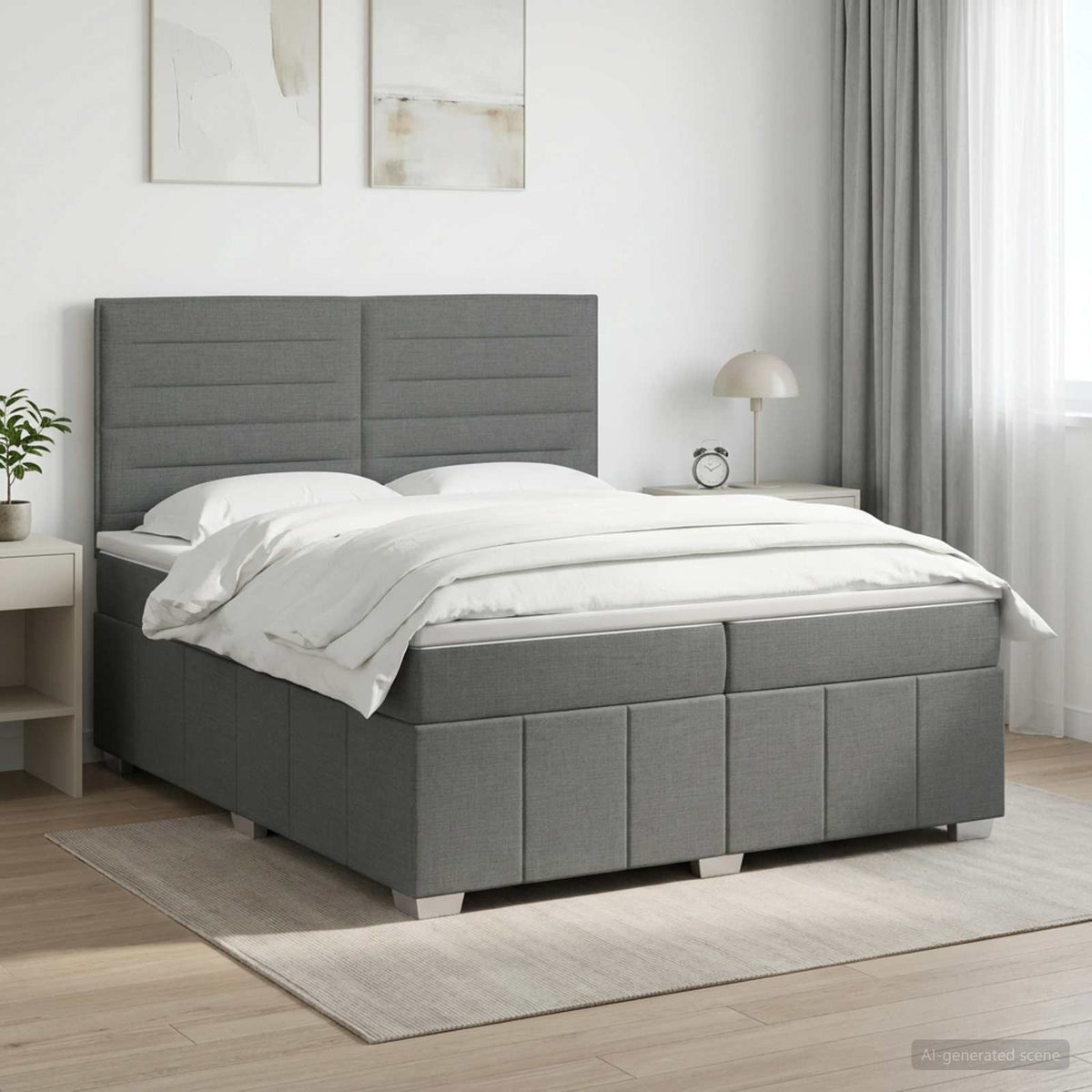 Boxspringbett mit Matratze Dunkelgrau 200 x 200 cm Stoff