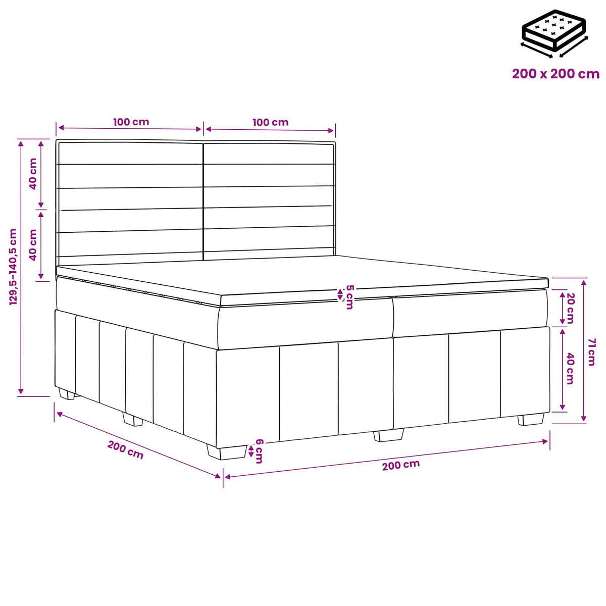 Boxspringbett mit Matratze Dunkelgrau 200 x 200 cm Stoff