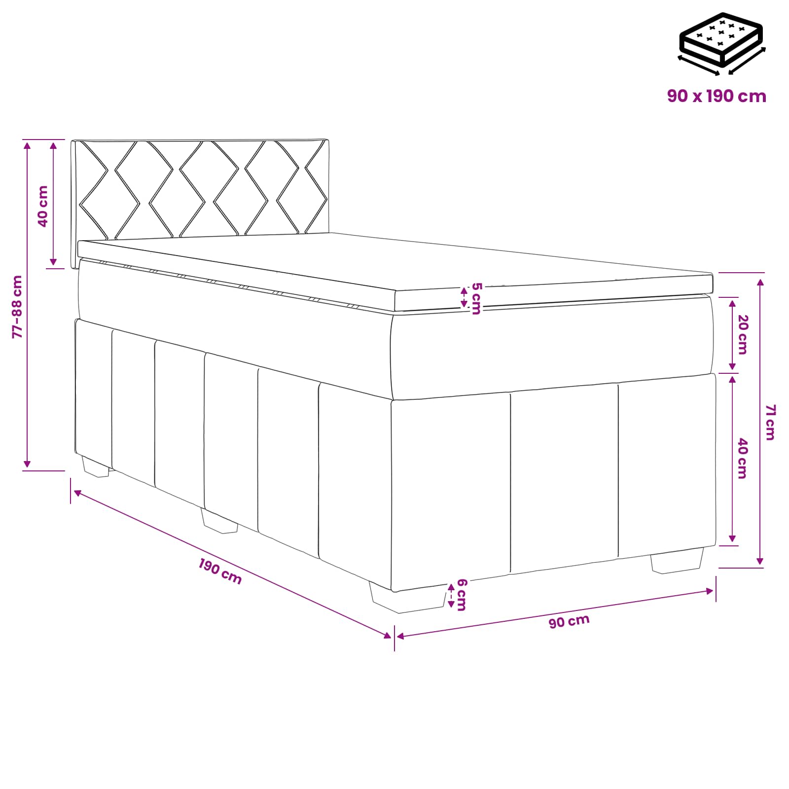 Boxspringbett mit Matratze Dunkelgrau Einzeln Stoff