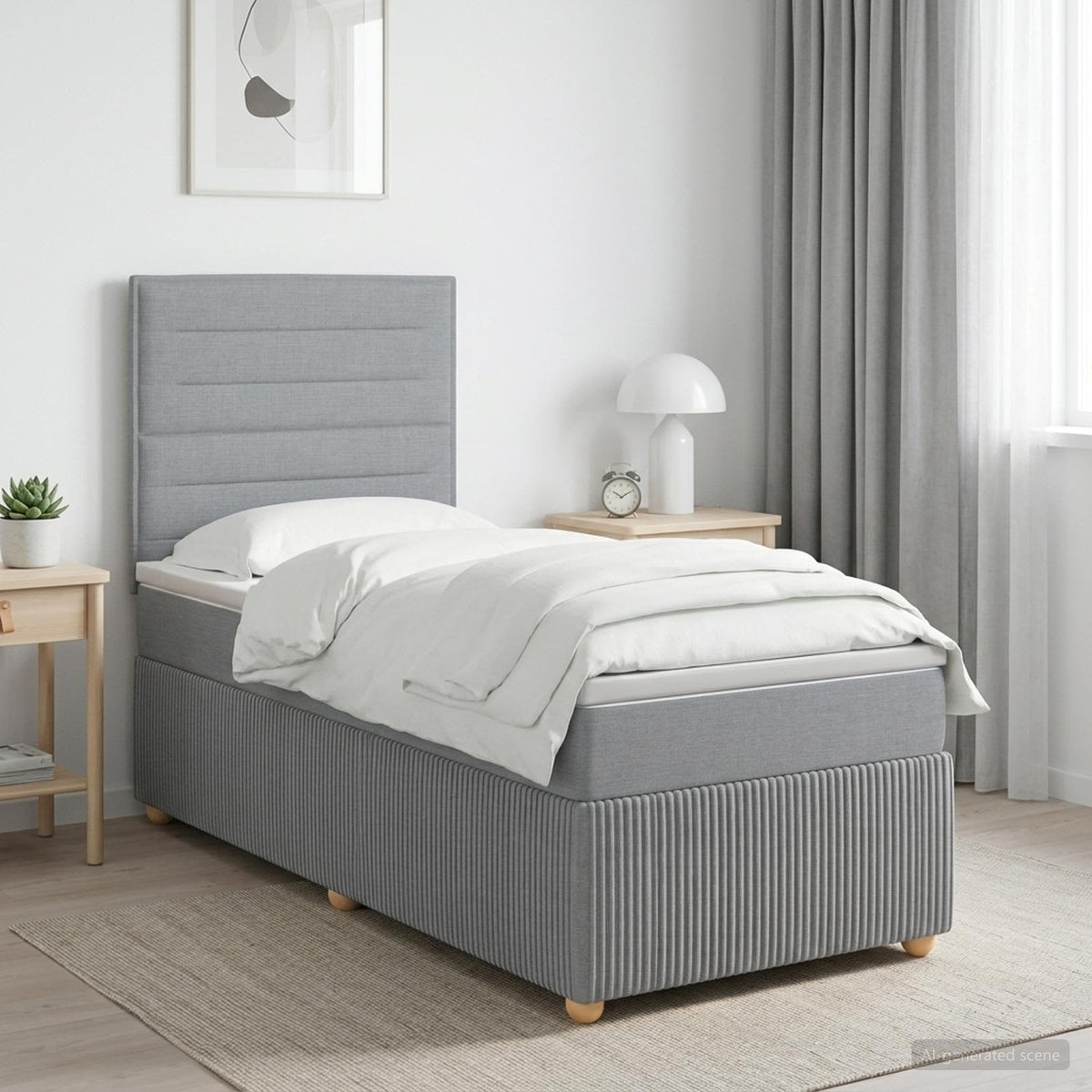 Boxspringbett mit Matratze Hellgrau 80 x 200 cm Stoff