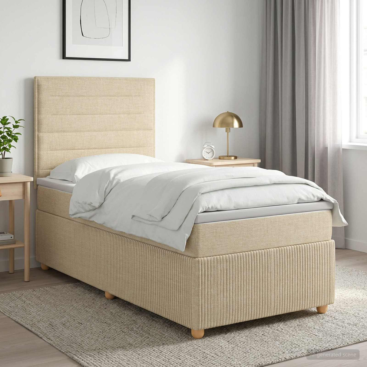 Boxspringbett mit Matratze mit Kopfteil Creme 80 x 200 cm Stoff