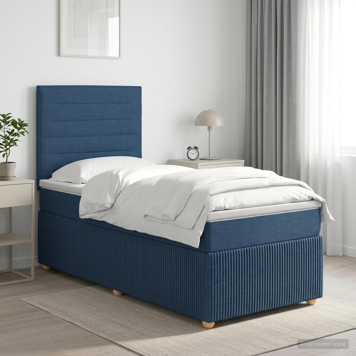 Boxspringbett mit Matratze mit Kopfteil Blau 90 x 200 cm Stoff