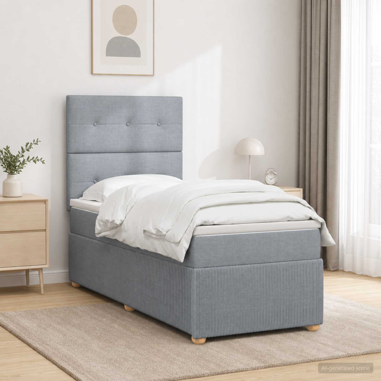 Boxspringbett mit Matratze Hellgrau 90 x 190 cm Stoff